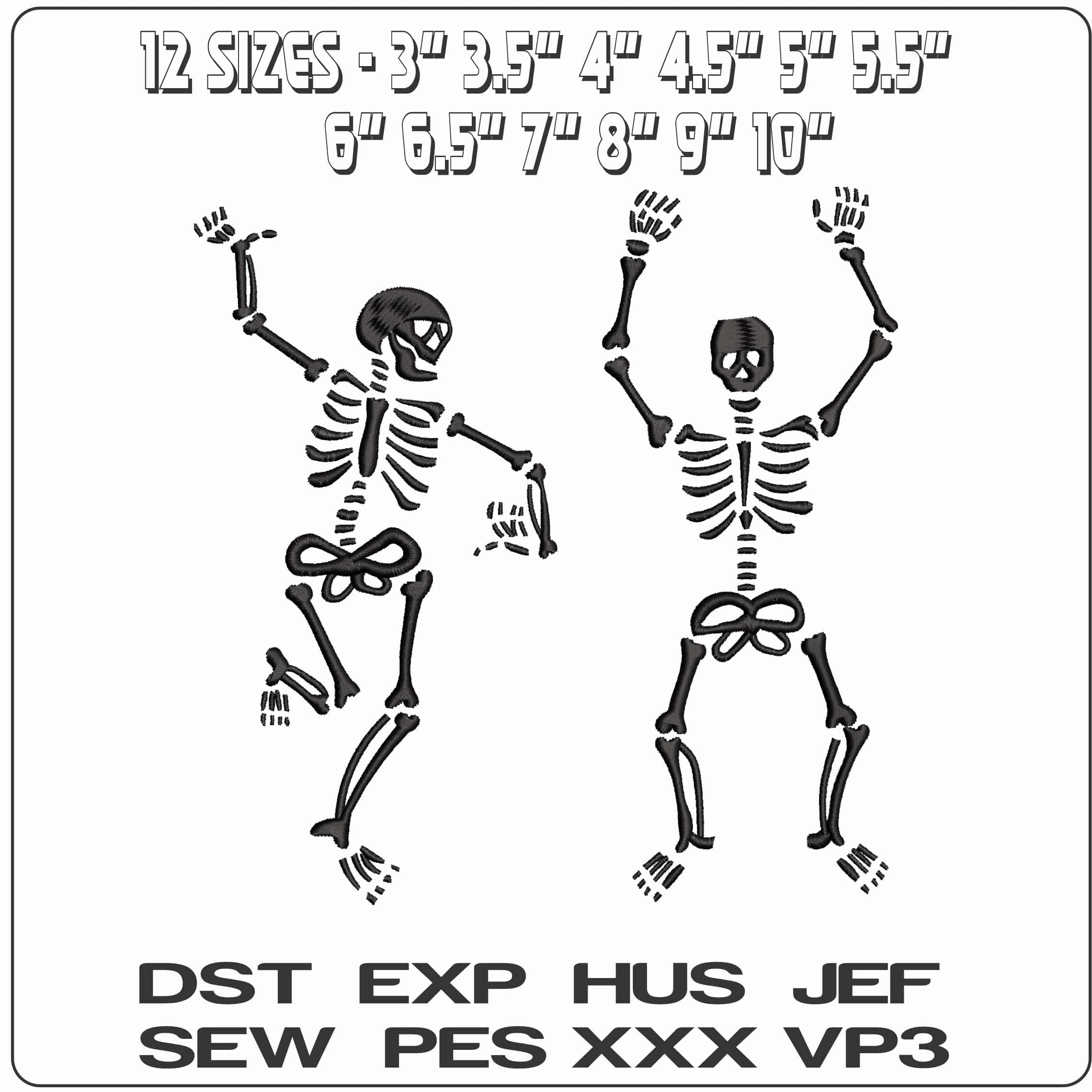 Dancing Skeletons - Elegant embroidery design file - instant download — view 2