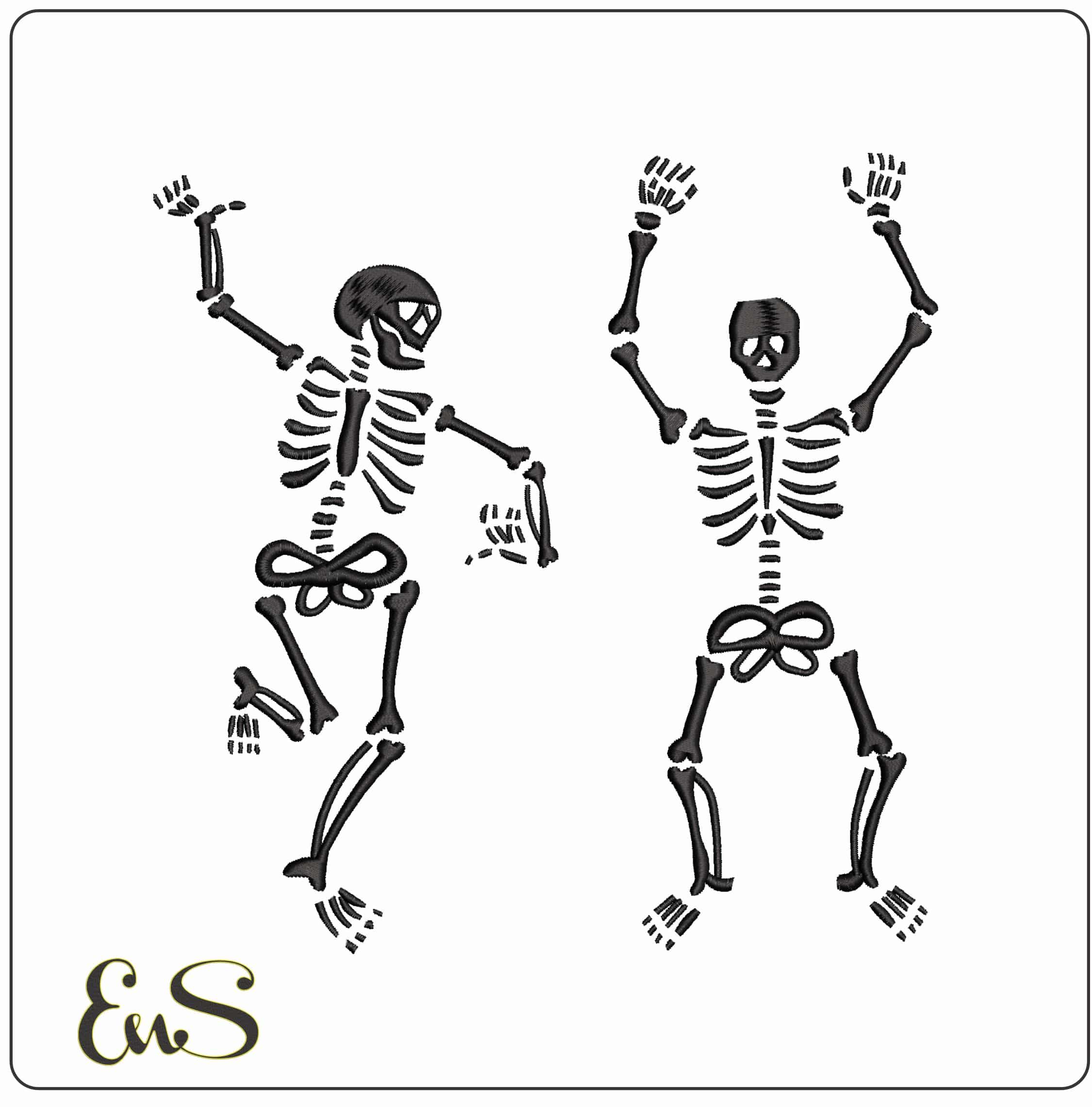 Dancing Skeletons - Elegant embroidery design file - instant download