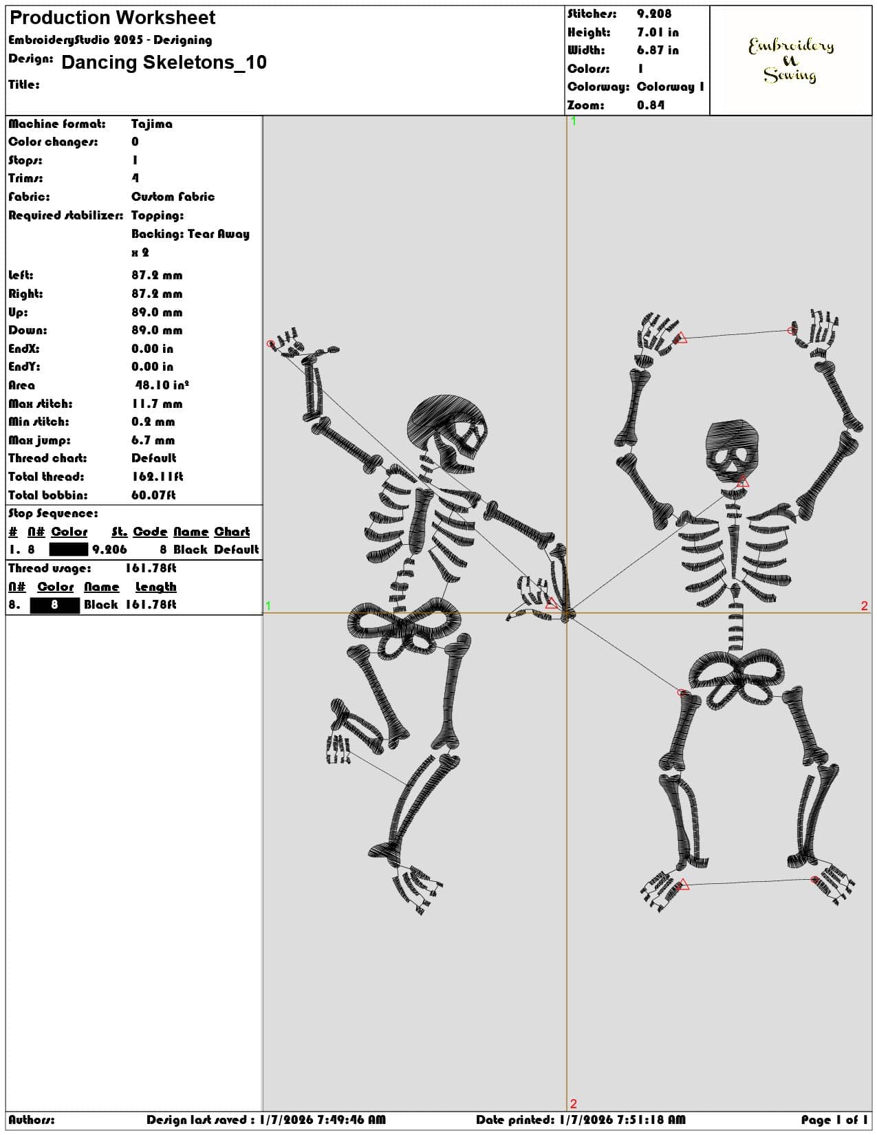 Dancing Skeletons - Elegant embroidery design file - instant download — view 3