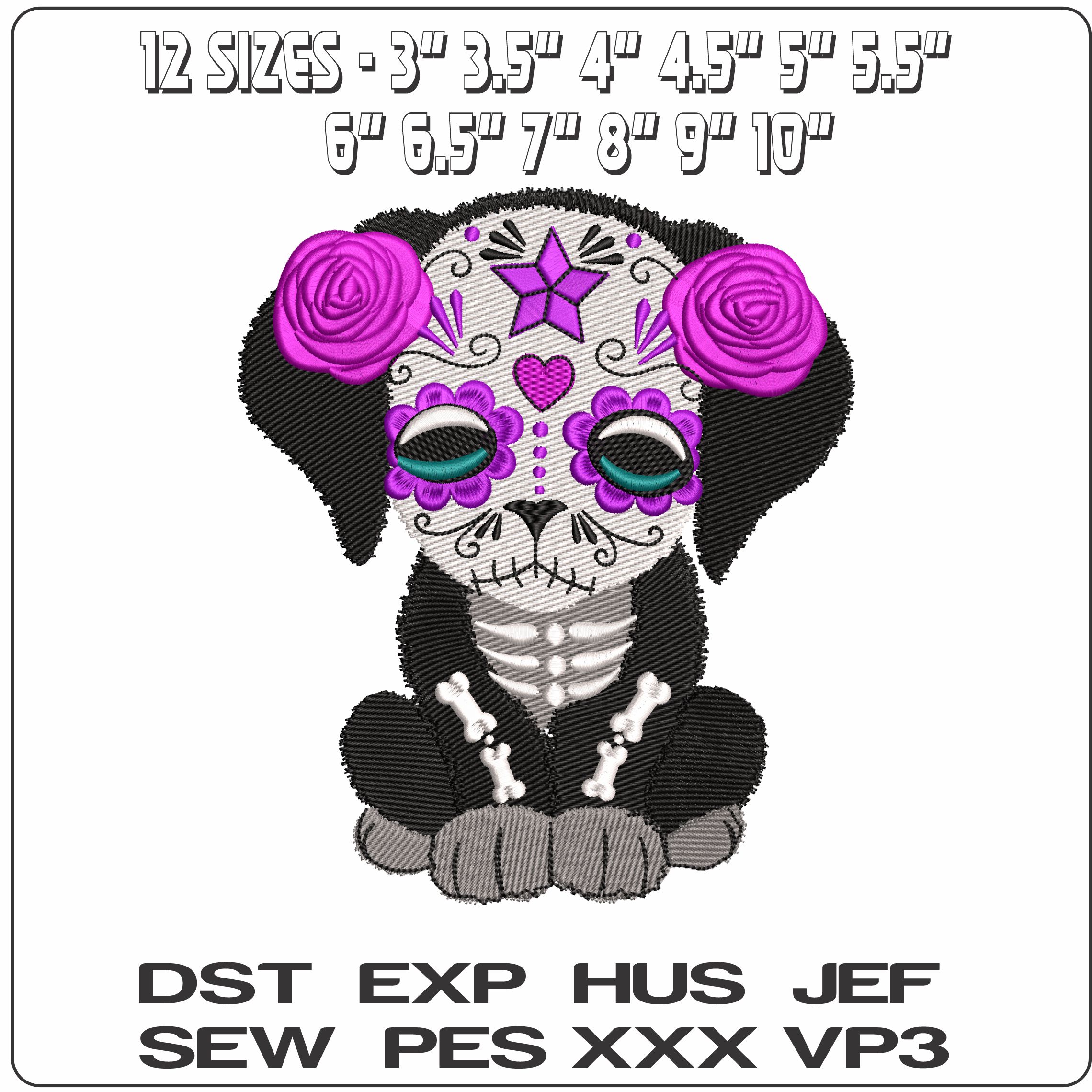 Day of the Dead Dog - Elegant embroidery design file - instant download — view 2