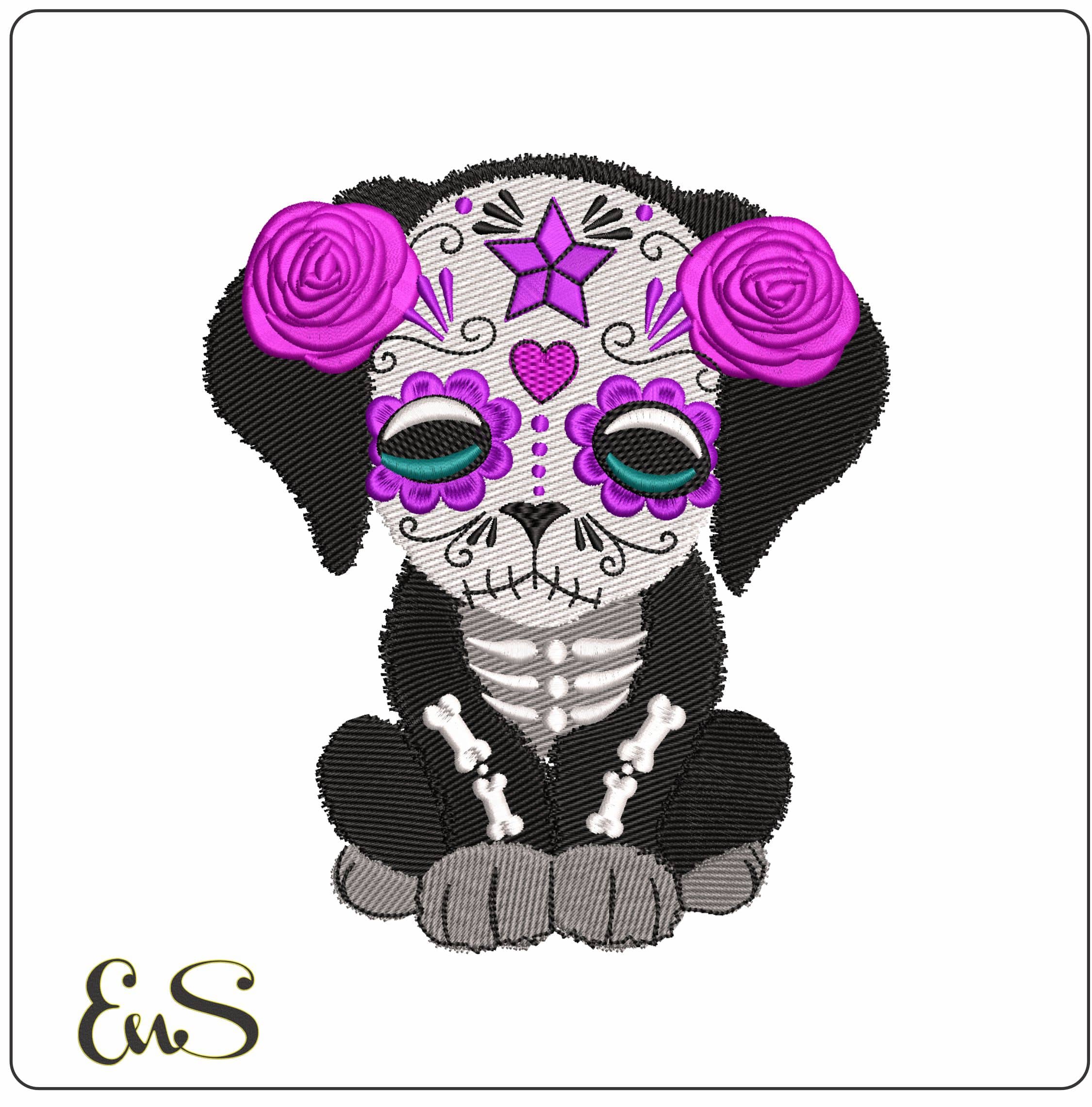 Day of the Dead Dog - Elegant embroidery design file - instant download