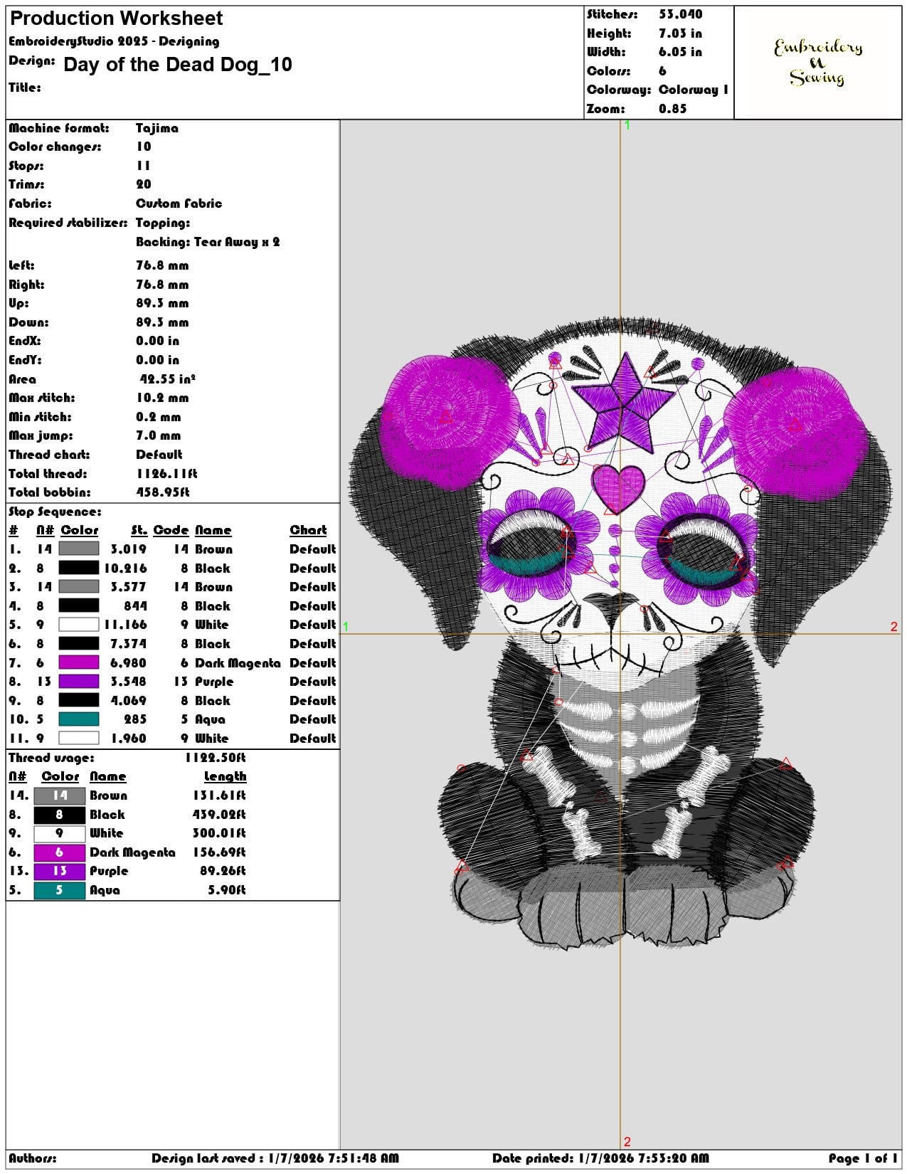 Day of the Dead Dog - Elegant embroidery design file - instant download — view 3