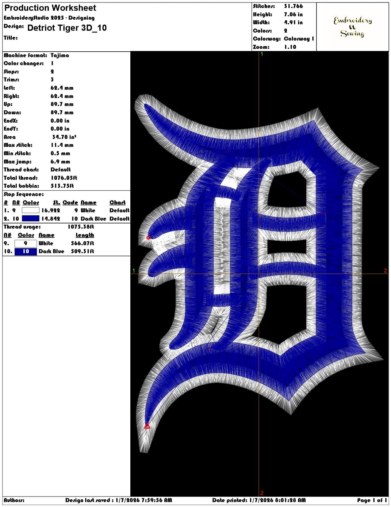 Detriot Tiger 3D - Elegant embroidery design file - instant download — view 3