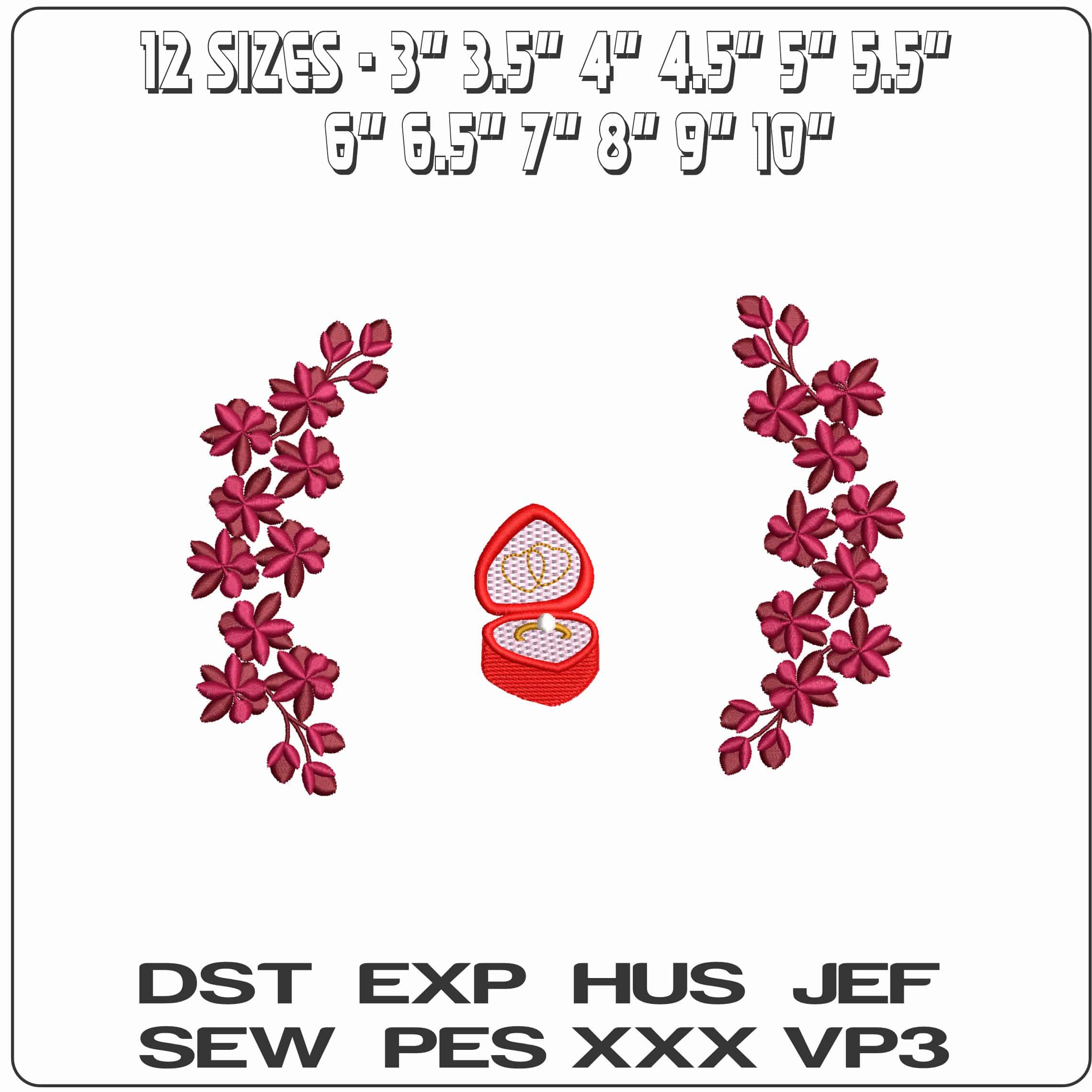 Diamond ring in Box with Wreath - Elegant embroidery design file - instant download — view 2