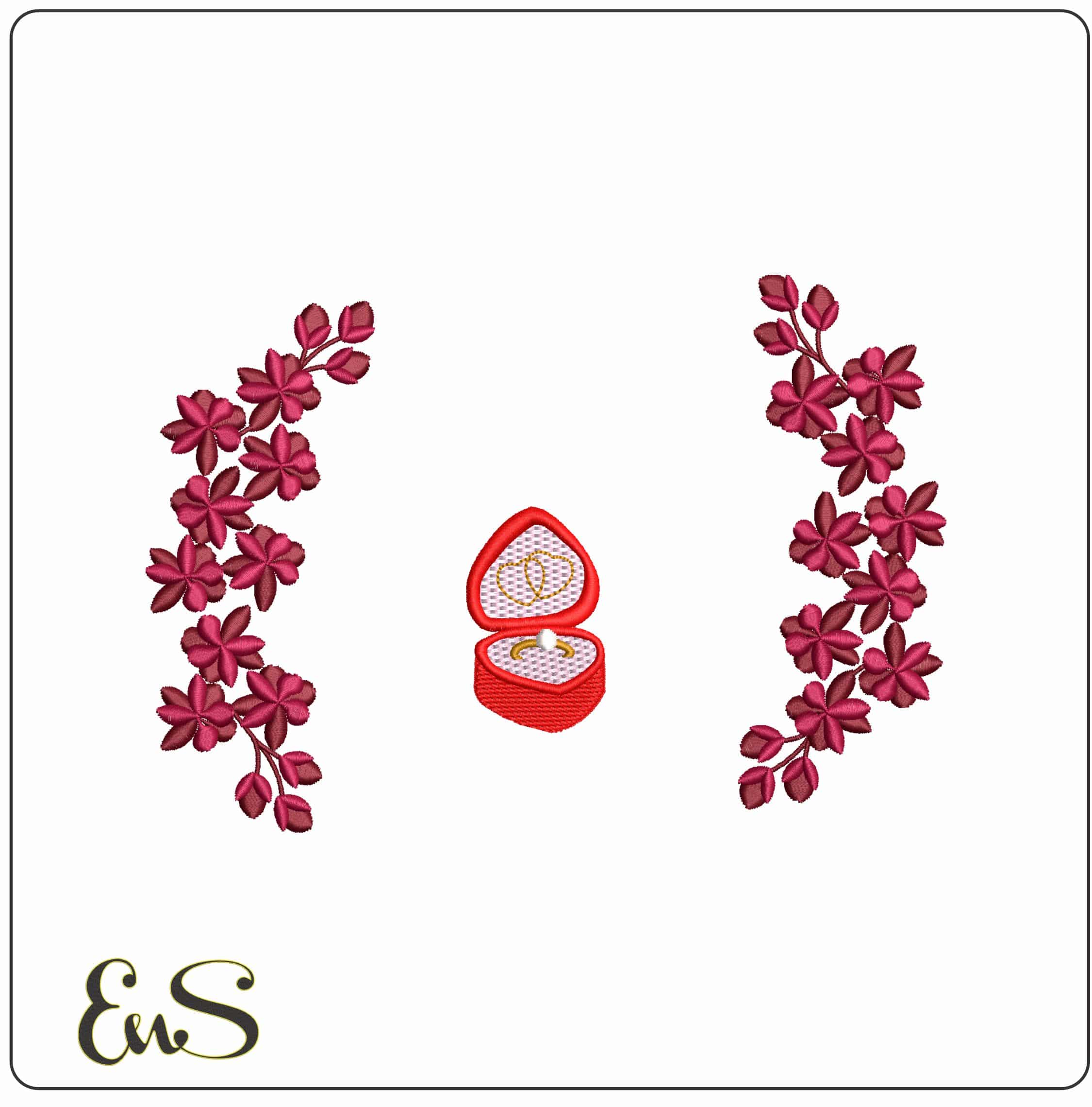 Diamond ring in Box with Wreath - Elegant embroidery design file - instant download
