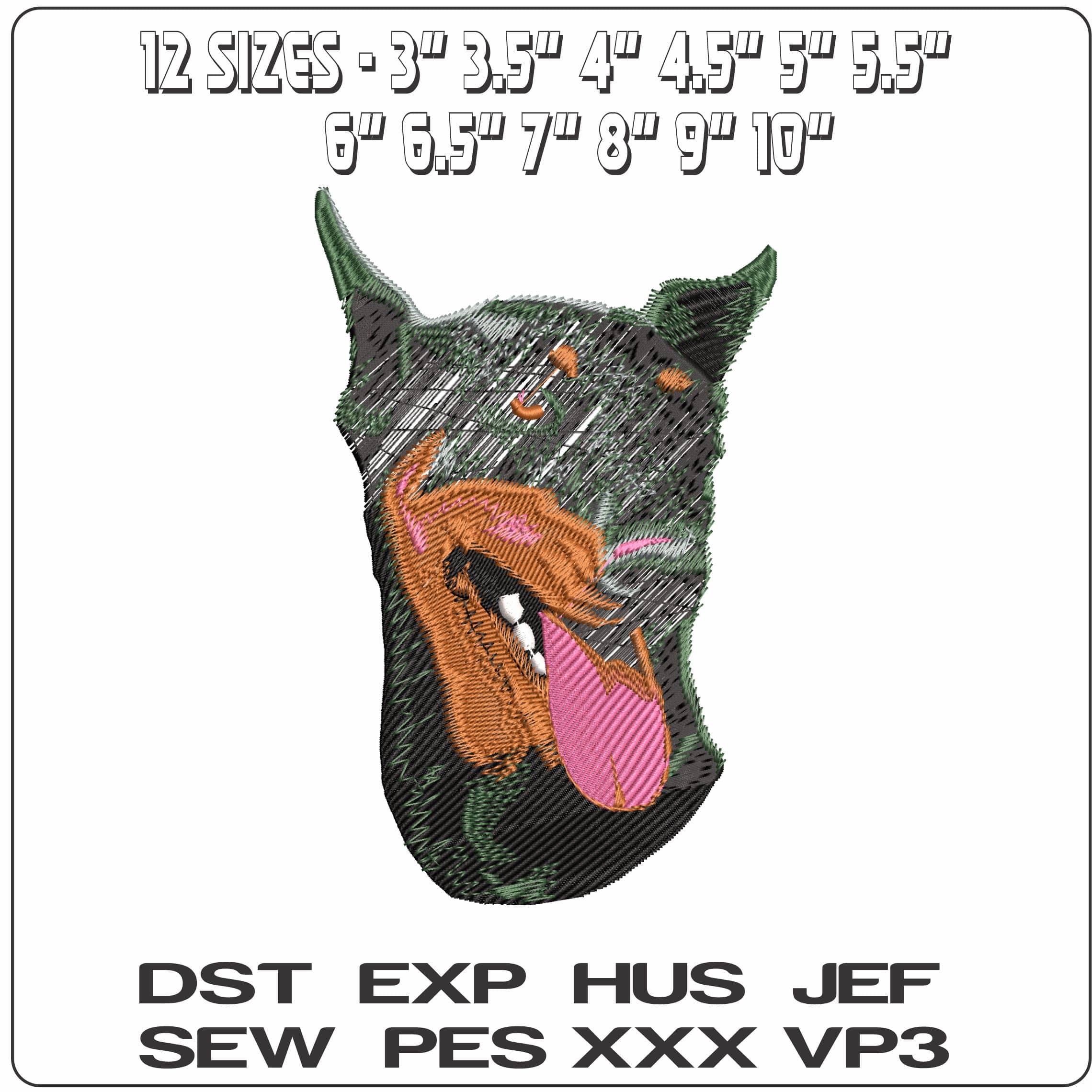 Doberman dog Head - Elegant embroidery design file - instant download — view 2