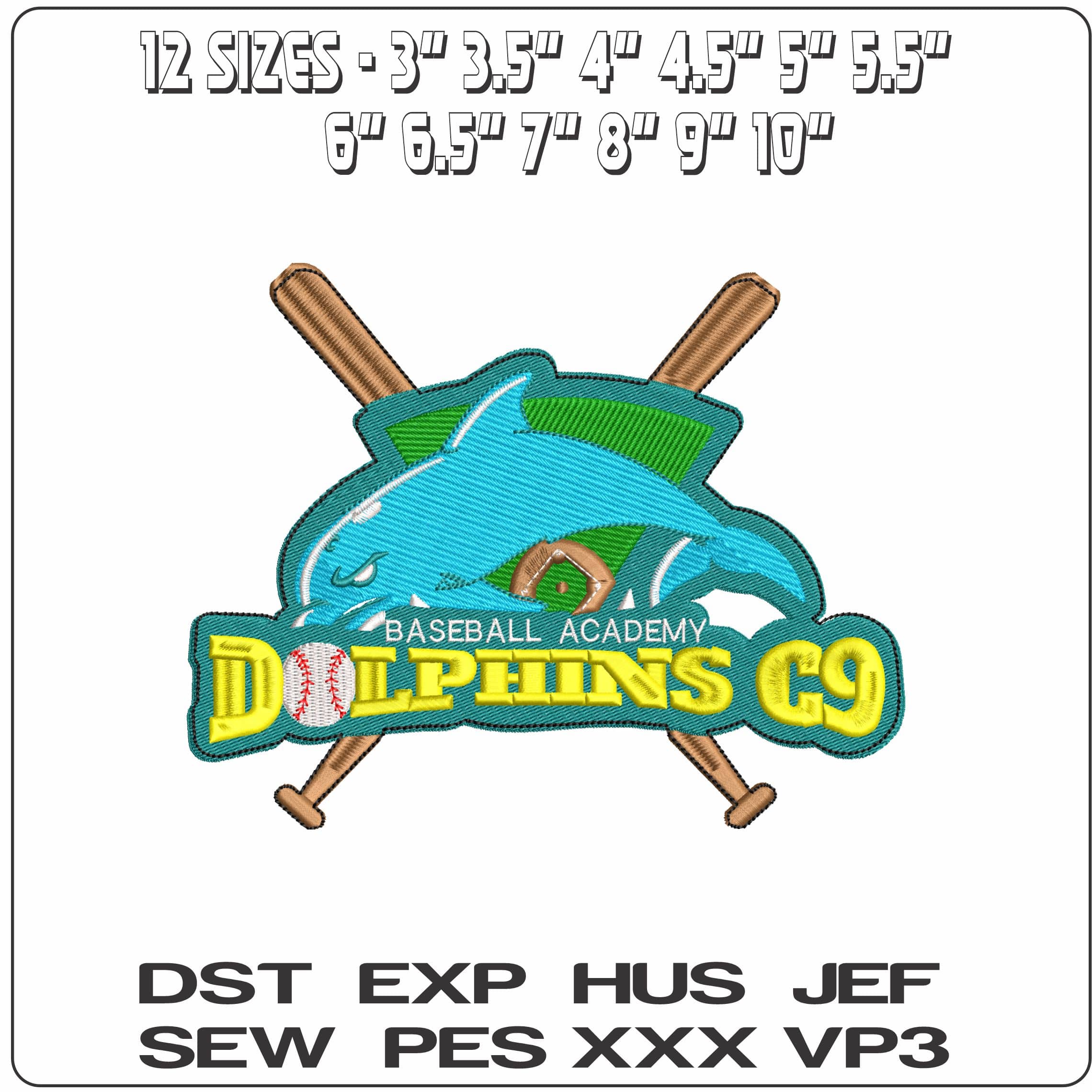 Dolphins Baseball C9 - Elegant embroidery design file - instant download — view 2