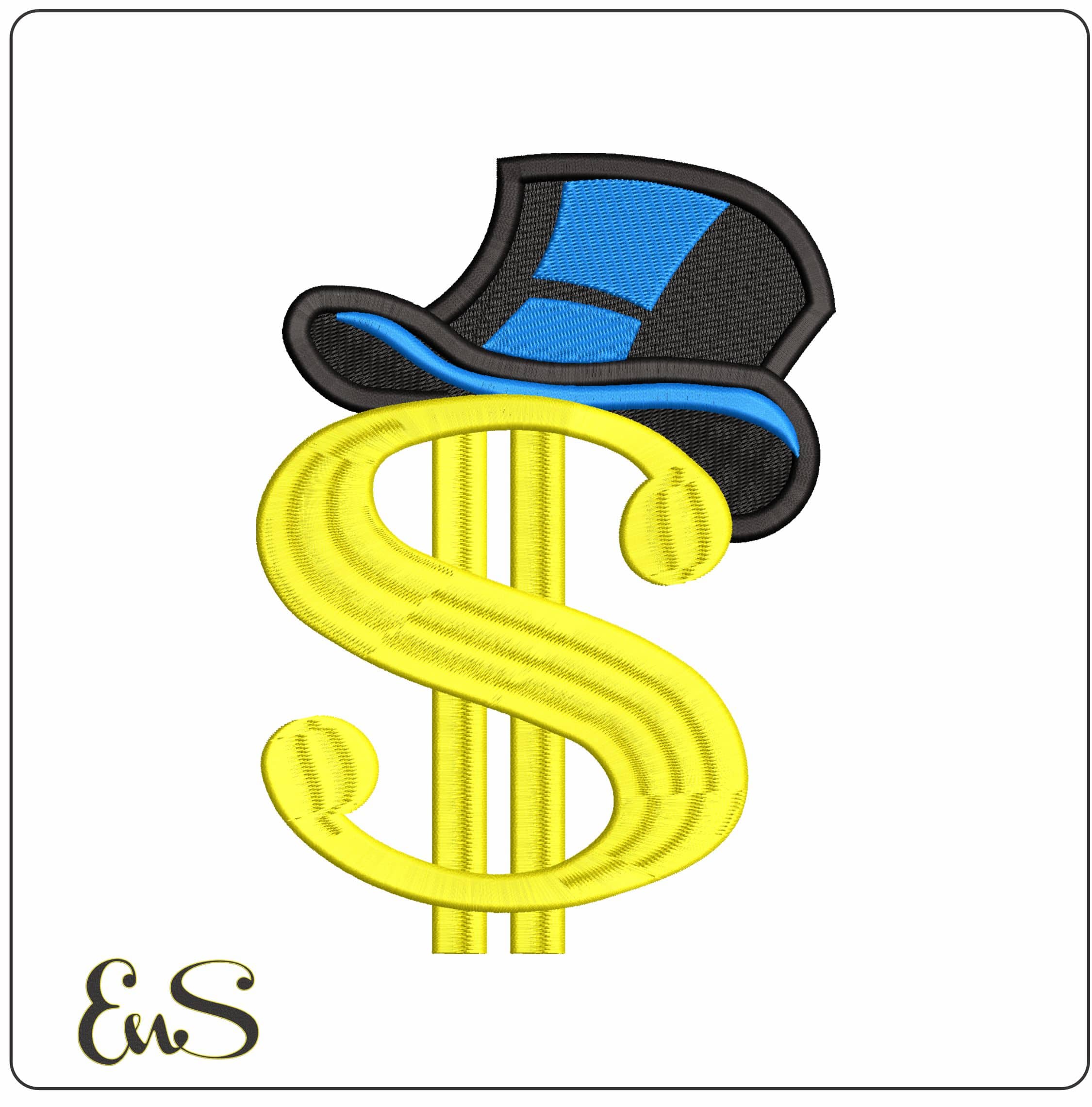 Don Dollar with Top Hat - Elegant embroidery design file - instant download