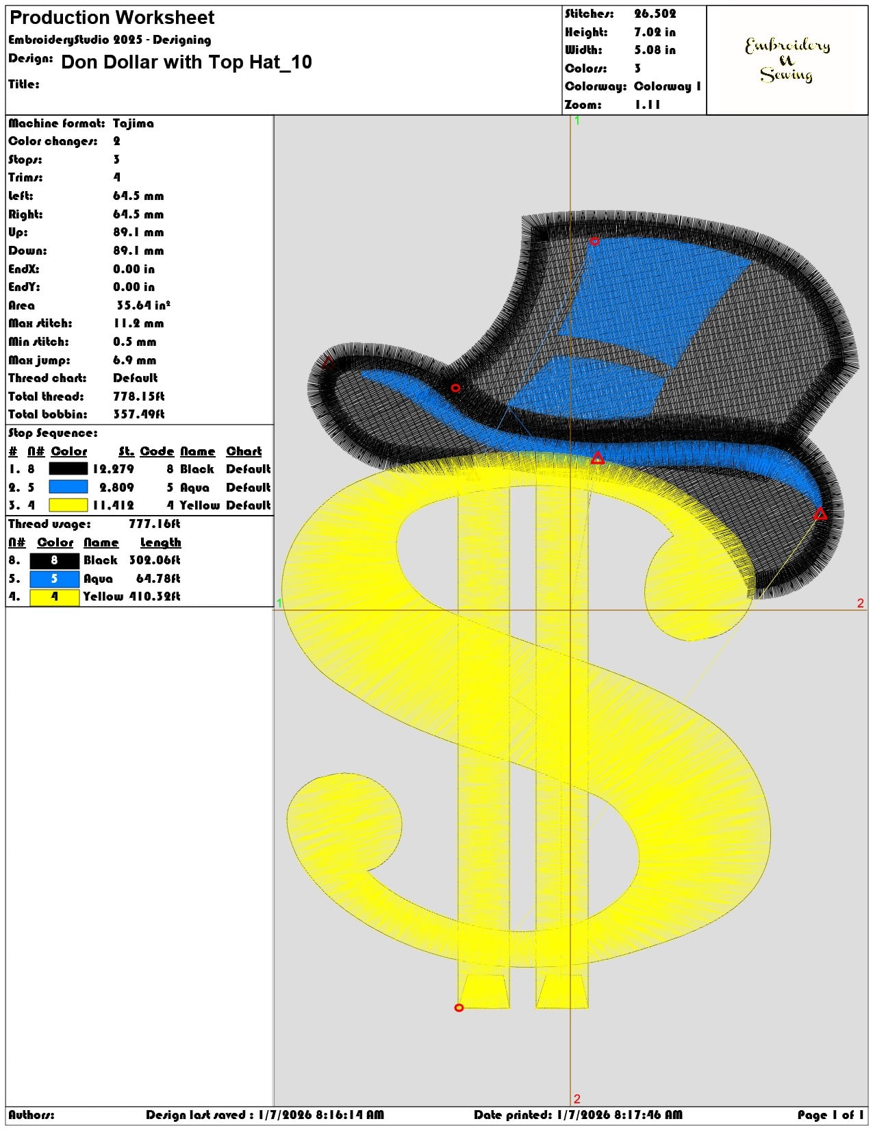 Don Dollar with Top Hat - Elegant embroidery design file - instant download — view 3