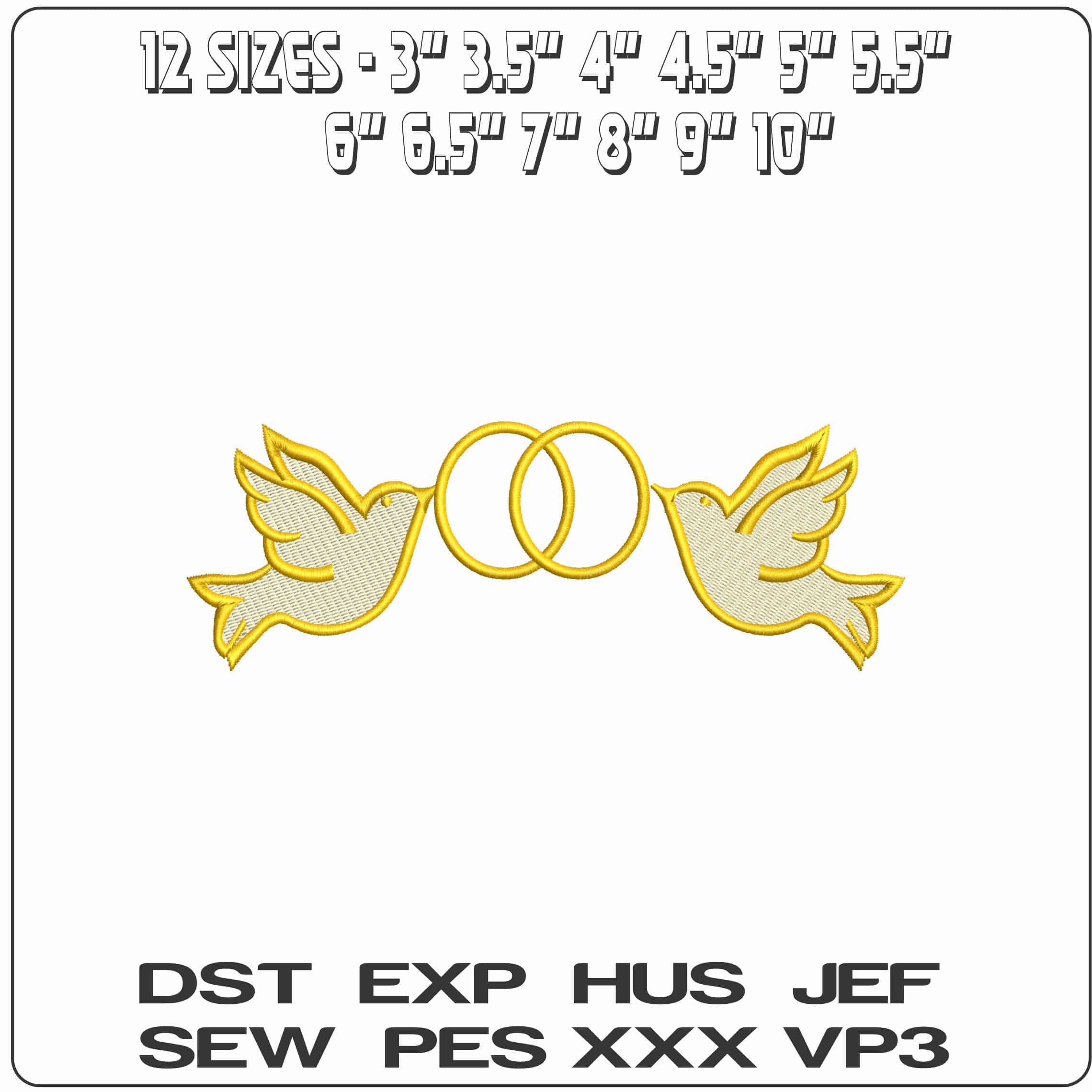 Dove and Rings - Elegant embroidery design file - instant download — view 2