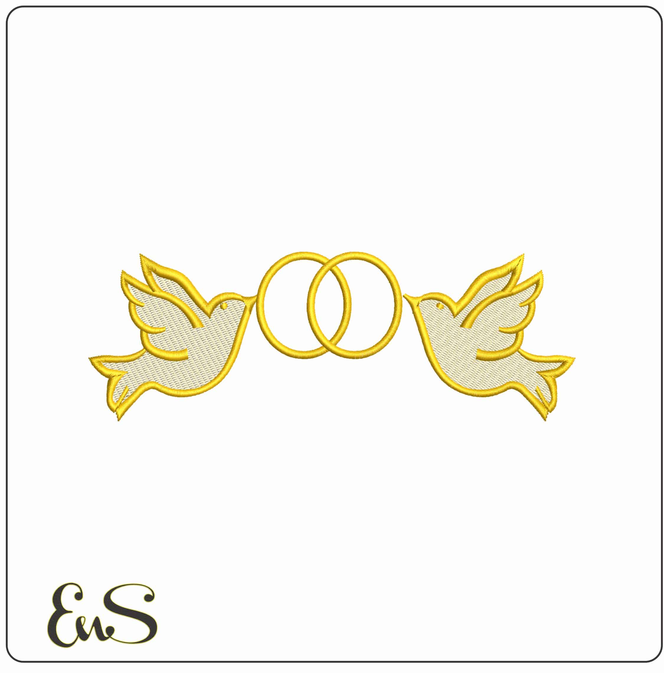 Dove and Rings - Elegant embroidery design file - instant download