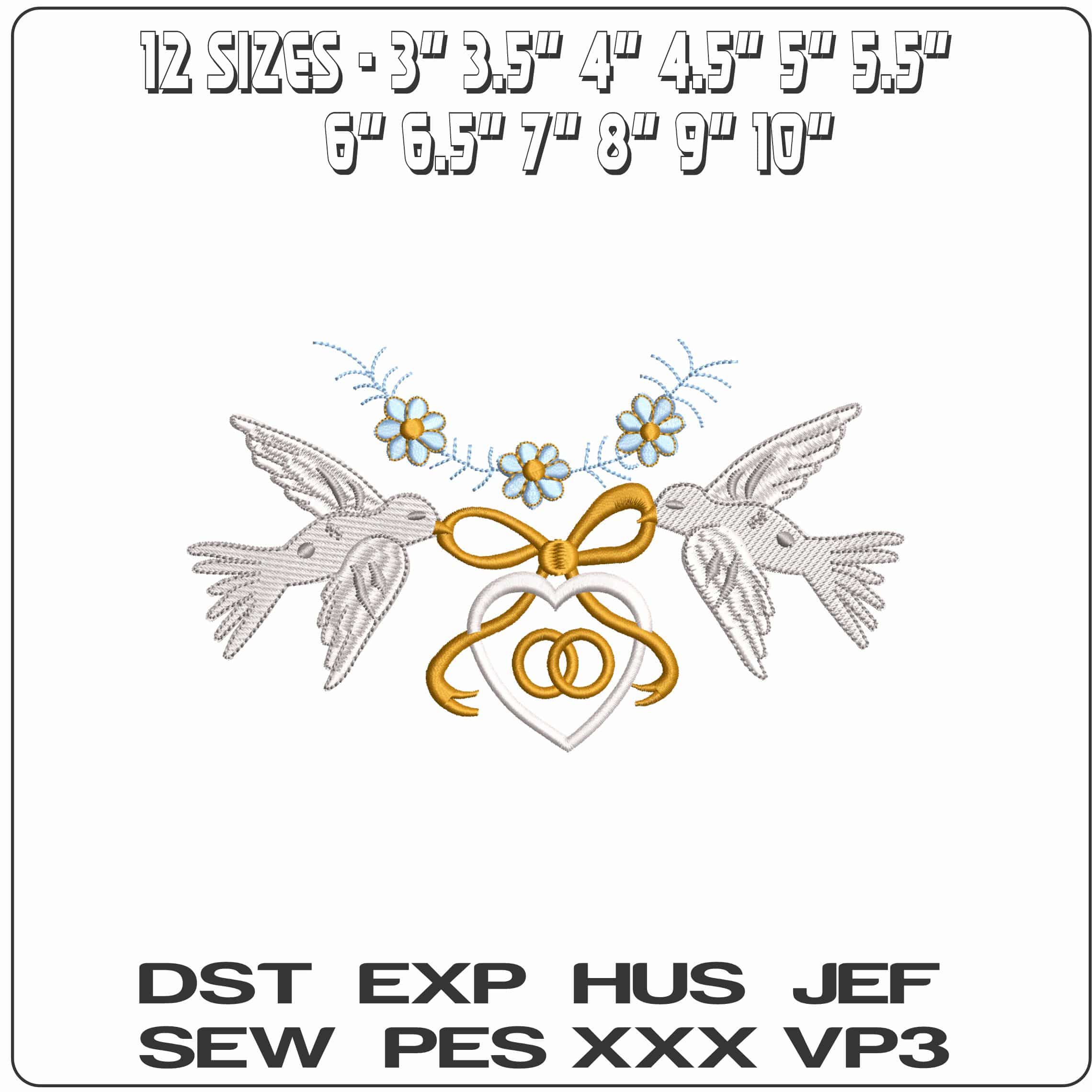Doves Love Bow - Elegant embroidery design file - instant download — view 2