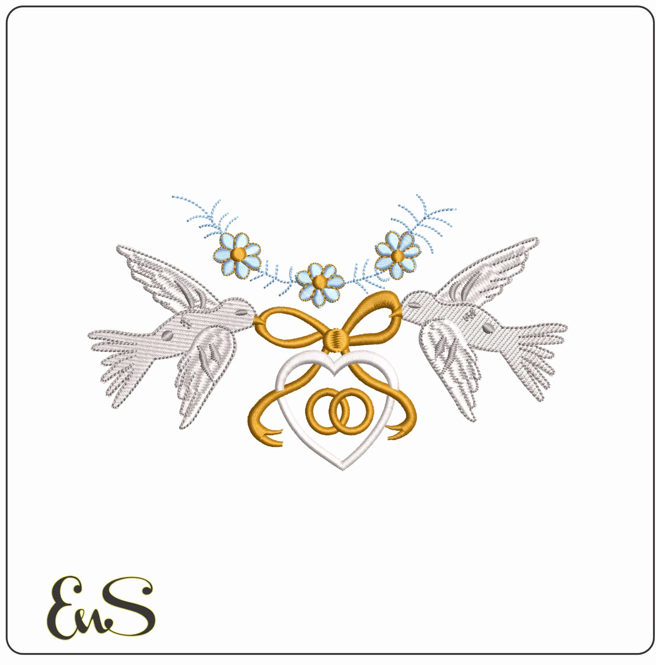 Doves Love Bow - Elegant embroidery design file - instant download