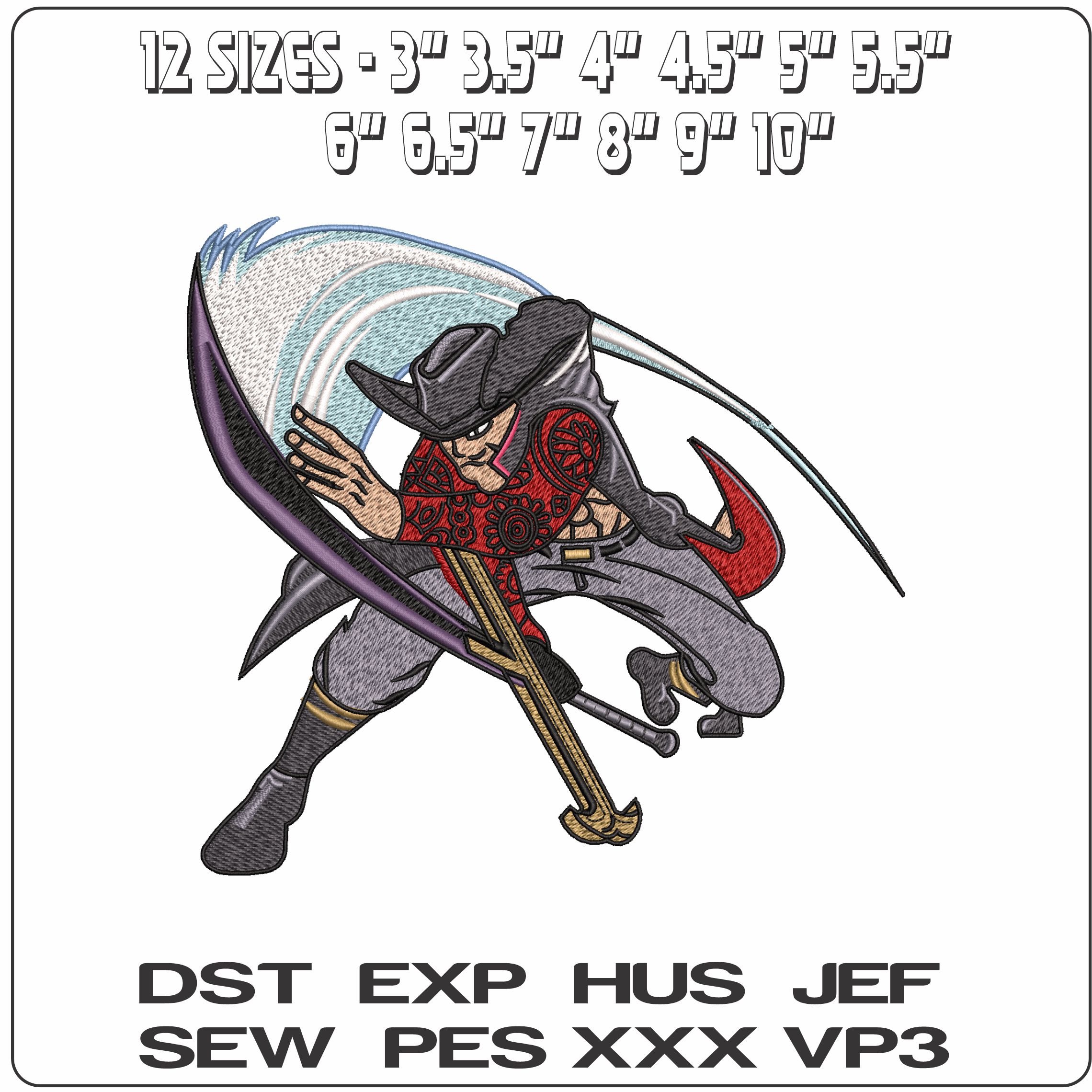 Dracule Mihawk One Piece Anime - Elegant embroidery design file - instant download — view 2