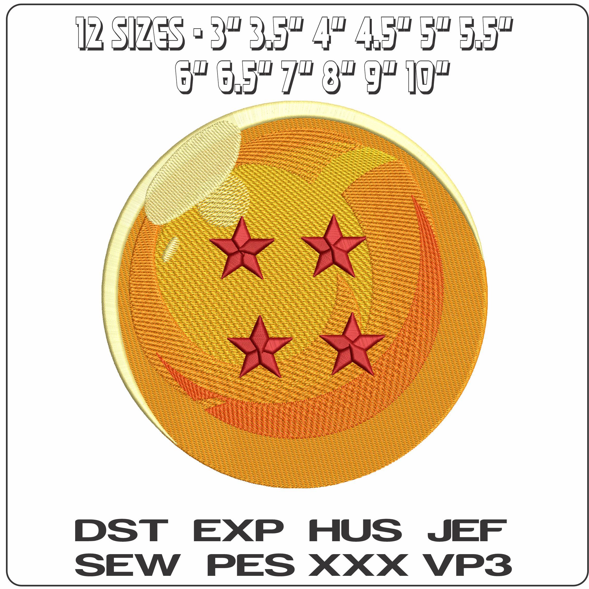 Dragon Ball 4 Stars Dragon Ball Anime - Elegant embroidery design file - instant download — view 2