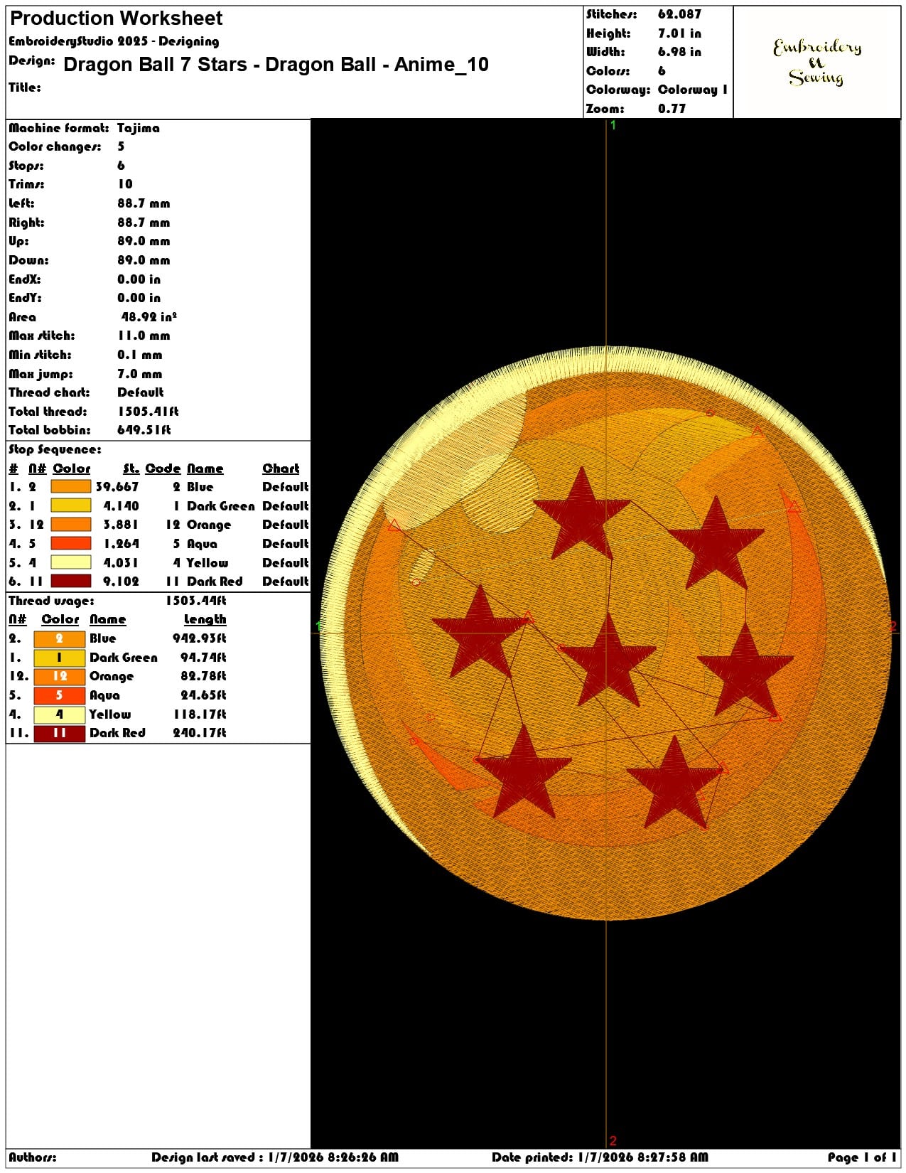 Dragon Ball 7 Stars Dragon Ball Anime - Elegant embroidery design file - instant download — view 3