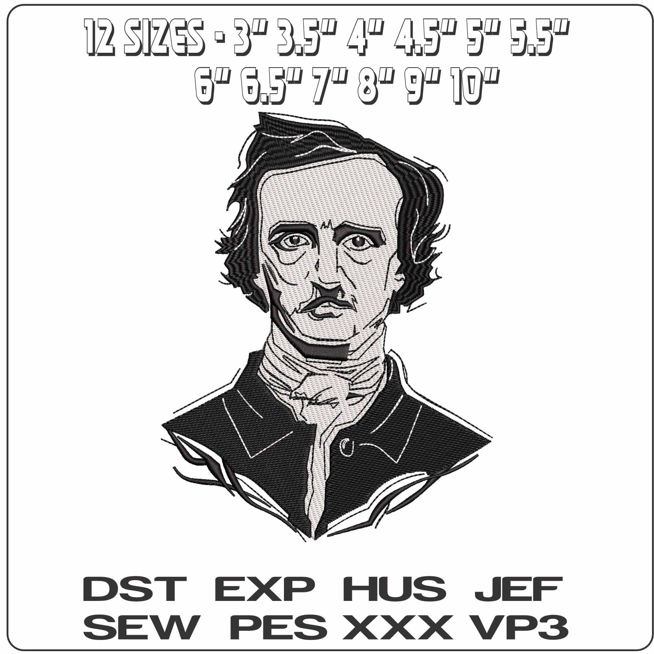 Edgar Alan Poe - Elegant embroidery design file - instant download — view 2