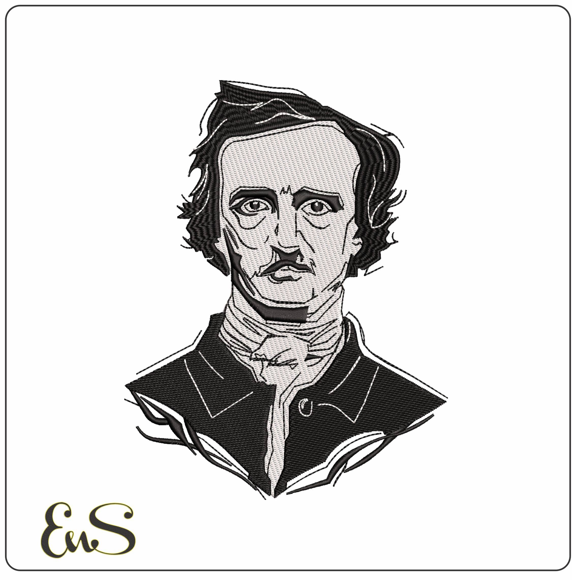 Edgar Alan Poe - Elegant embroidery design file - instant download
