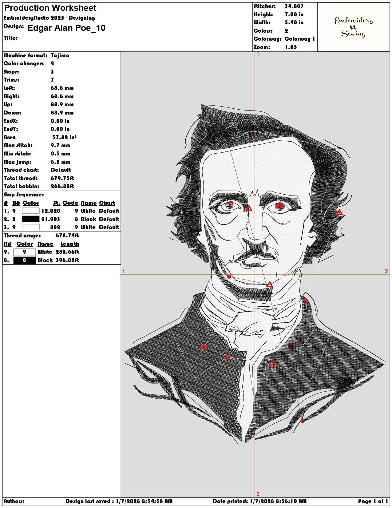 Edgar Alan Poe - Elegant embroidery design file - instant download — view 3