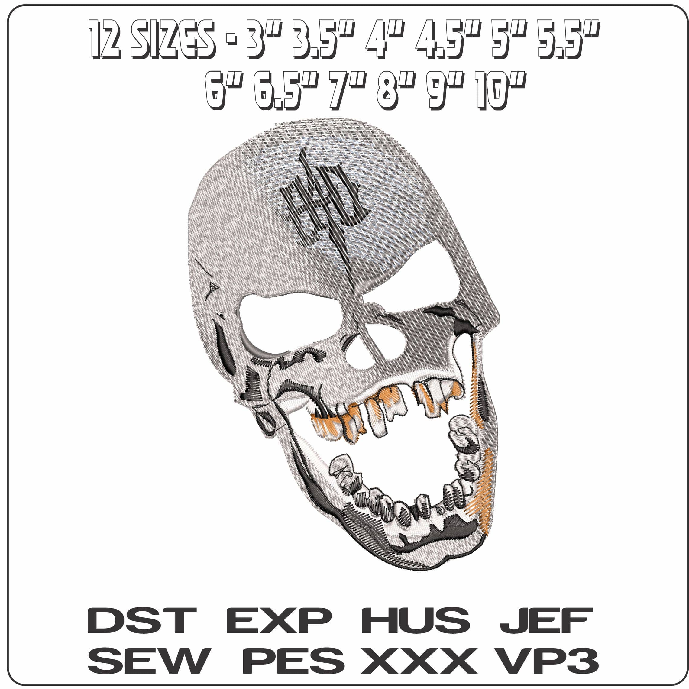 Evil Skull - Elegant embroidery design file - instant download — view 2