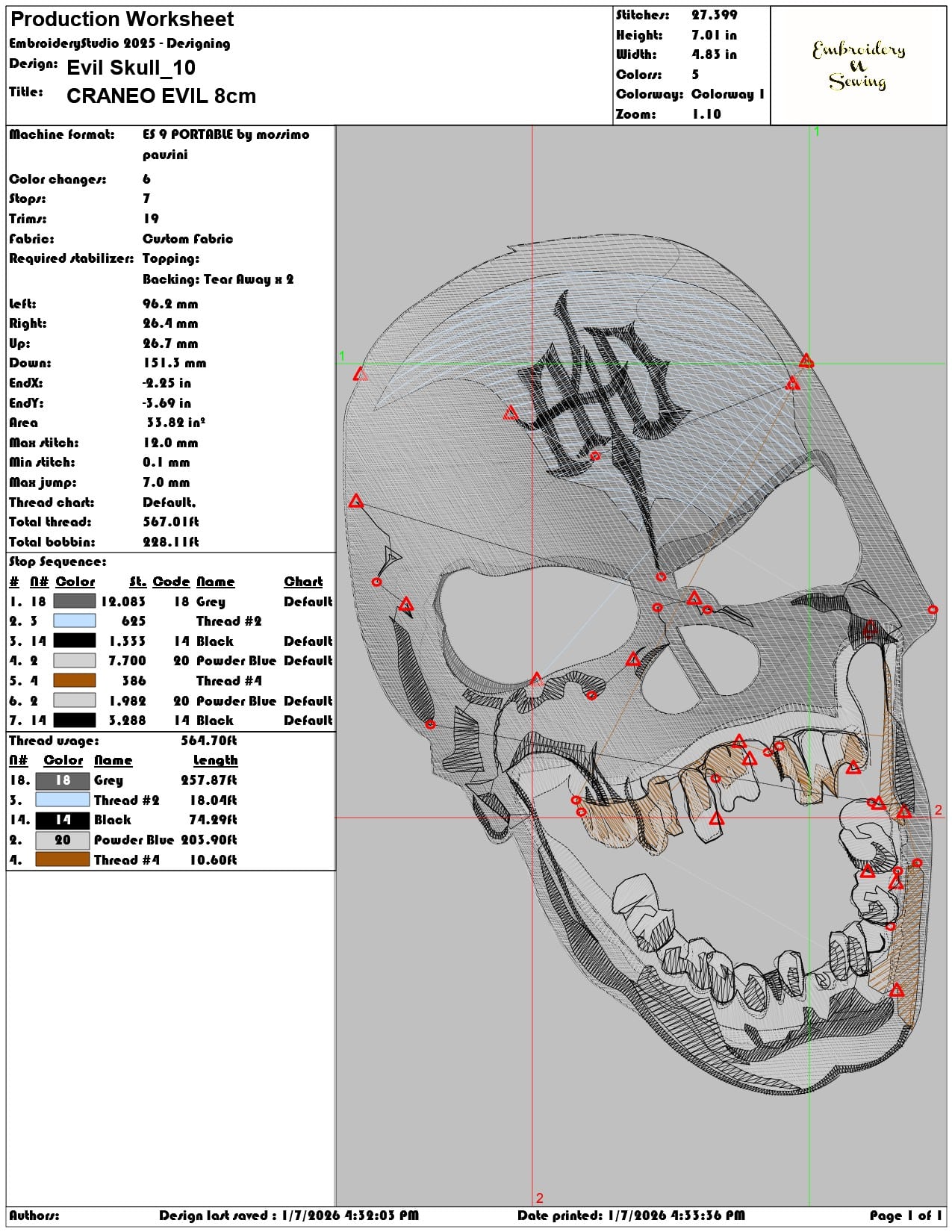 Evil Skull - Elegant embroidery design file - instant download — view 3