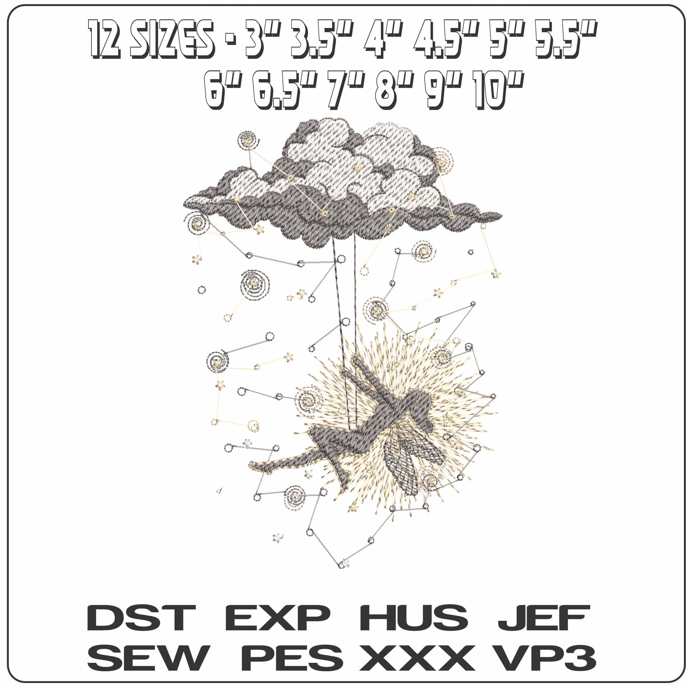 Fairy Swinging in the clouds - Elegant embroidery design file - instant download — view 2