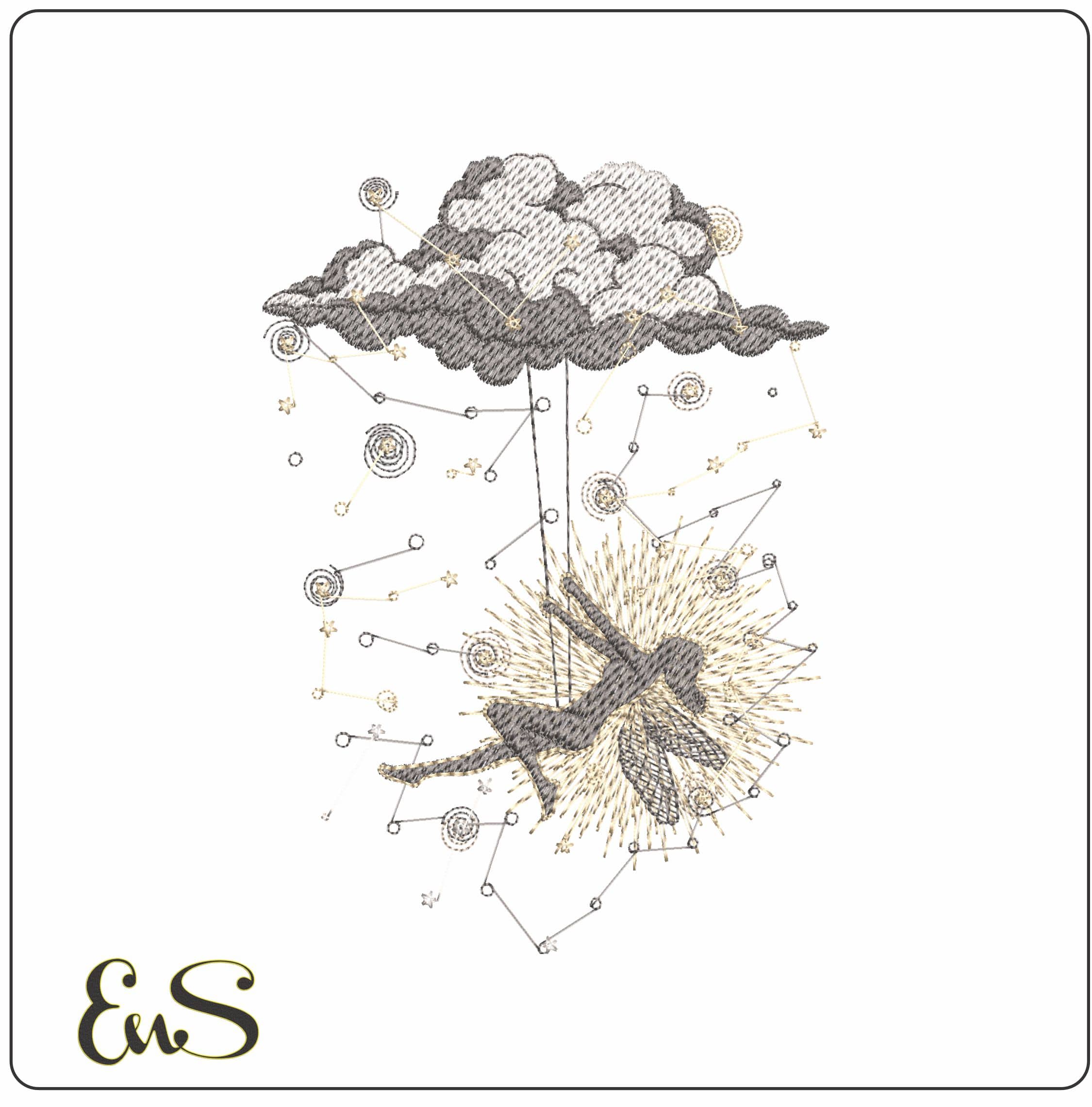 Fairy Swinging in the clouds - Elegant embroidery design file - instant download