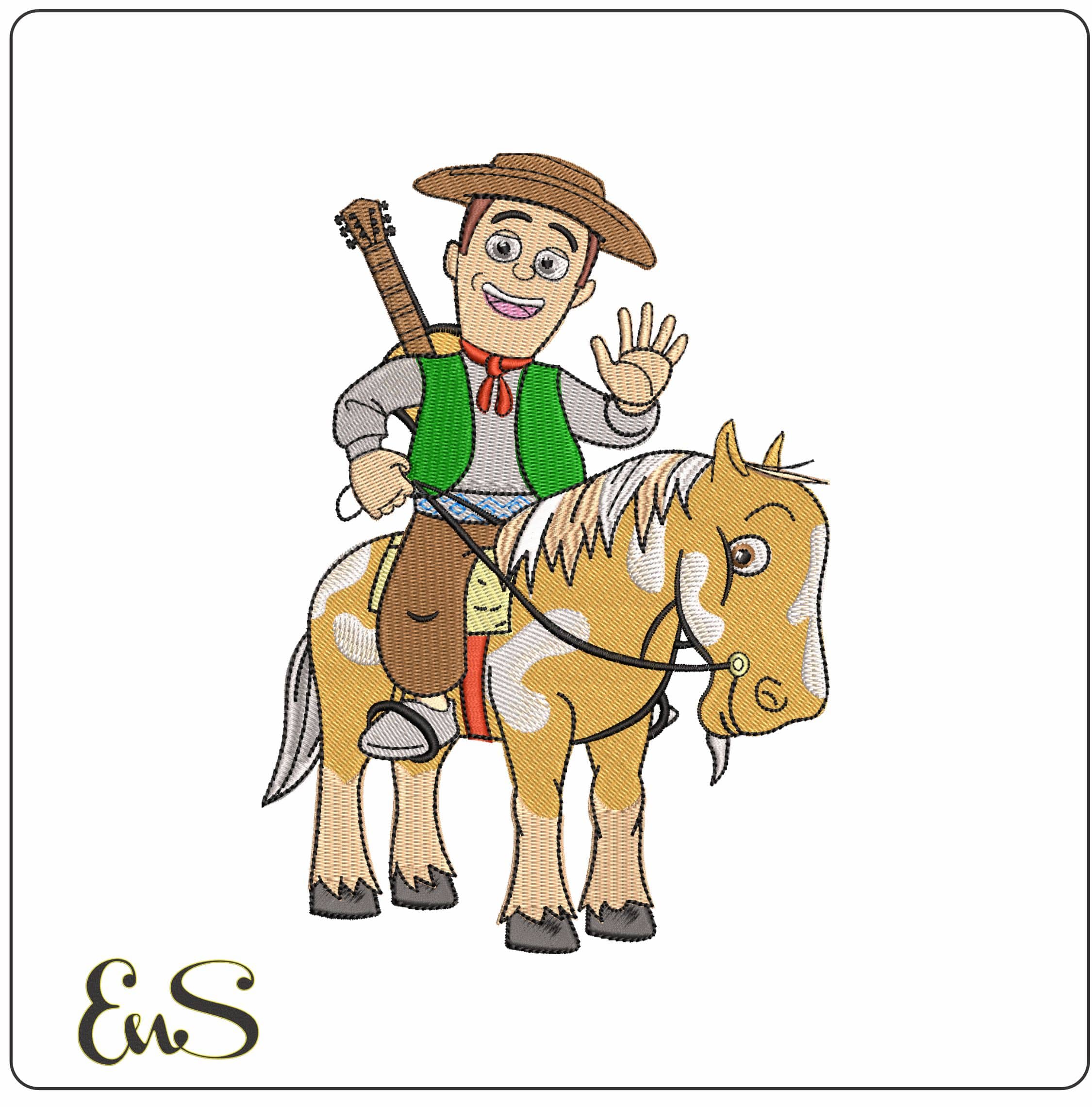 Farmer Zenon and Percheron Argentina Cartoon - Elegant embroidery design file - instant download