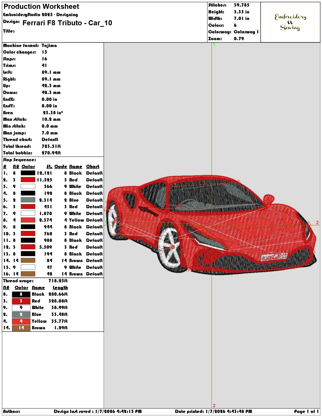 Ferrari F8 Tributo Car - Elegant embroidery design file - instant download — view 3