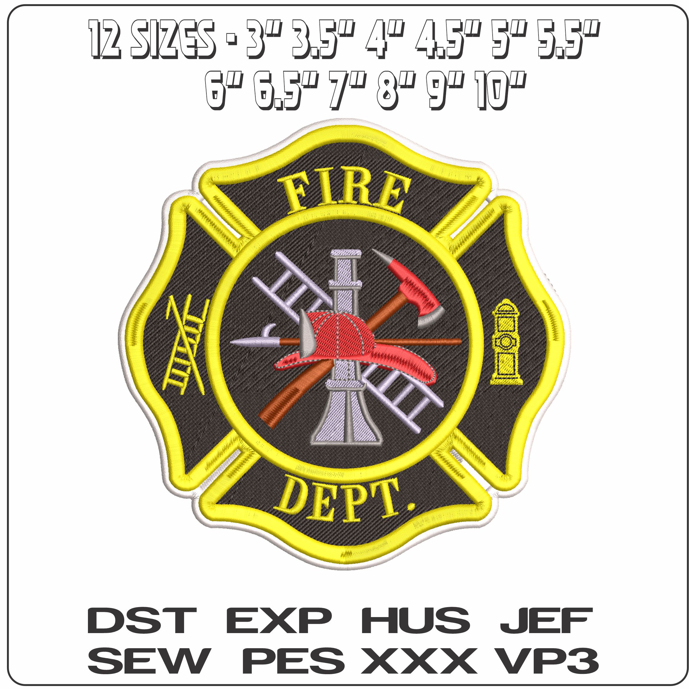 Fire Department Detailed Patch - Elegant embroidery design file - instant download — view 2