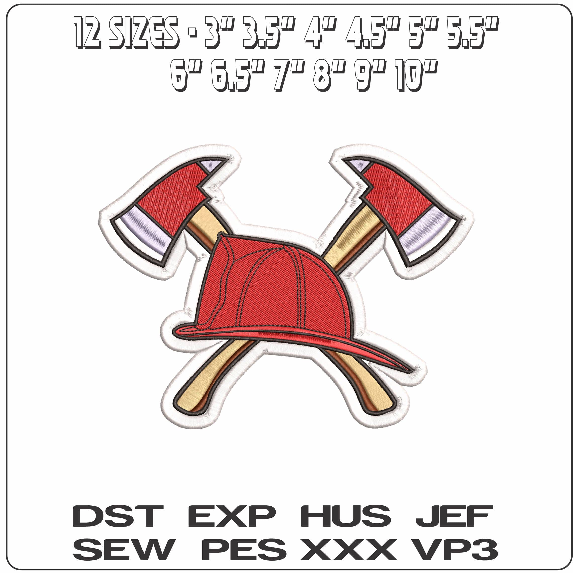 Fire Department Helmet and crossed Axes - Elegant embroidery design file - instant download — view 2