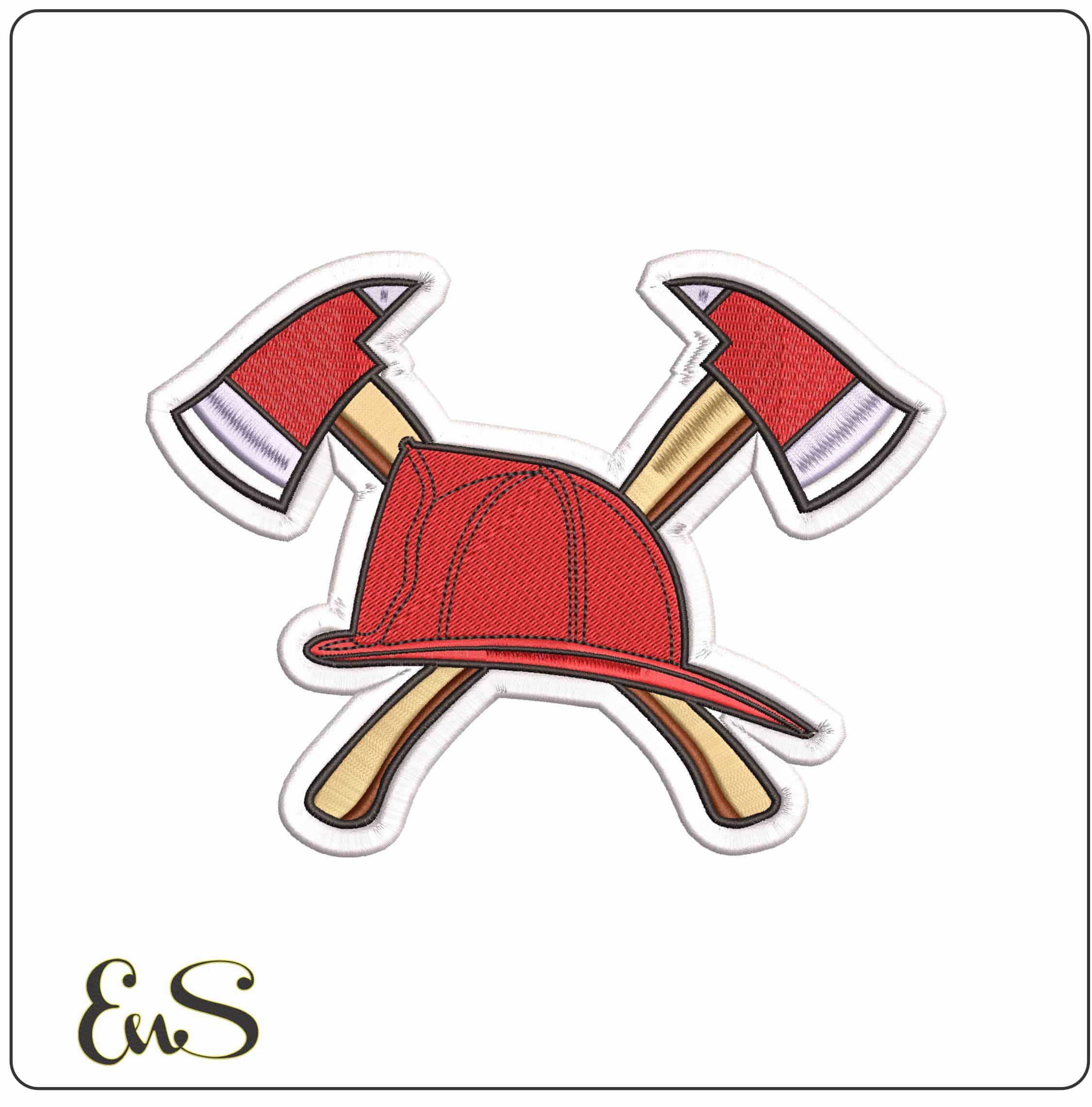 Fire Department Helmet and crossed Axes - Elegant embroidery design file - instant download