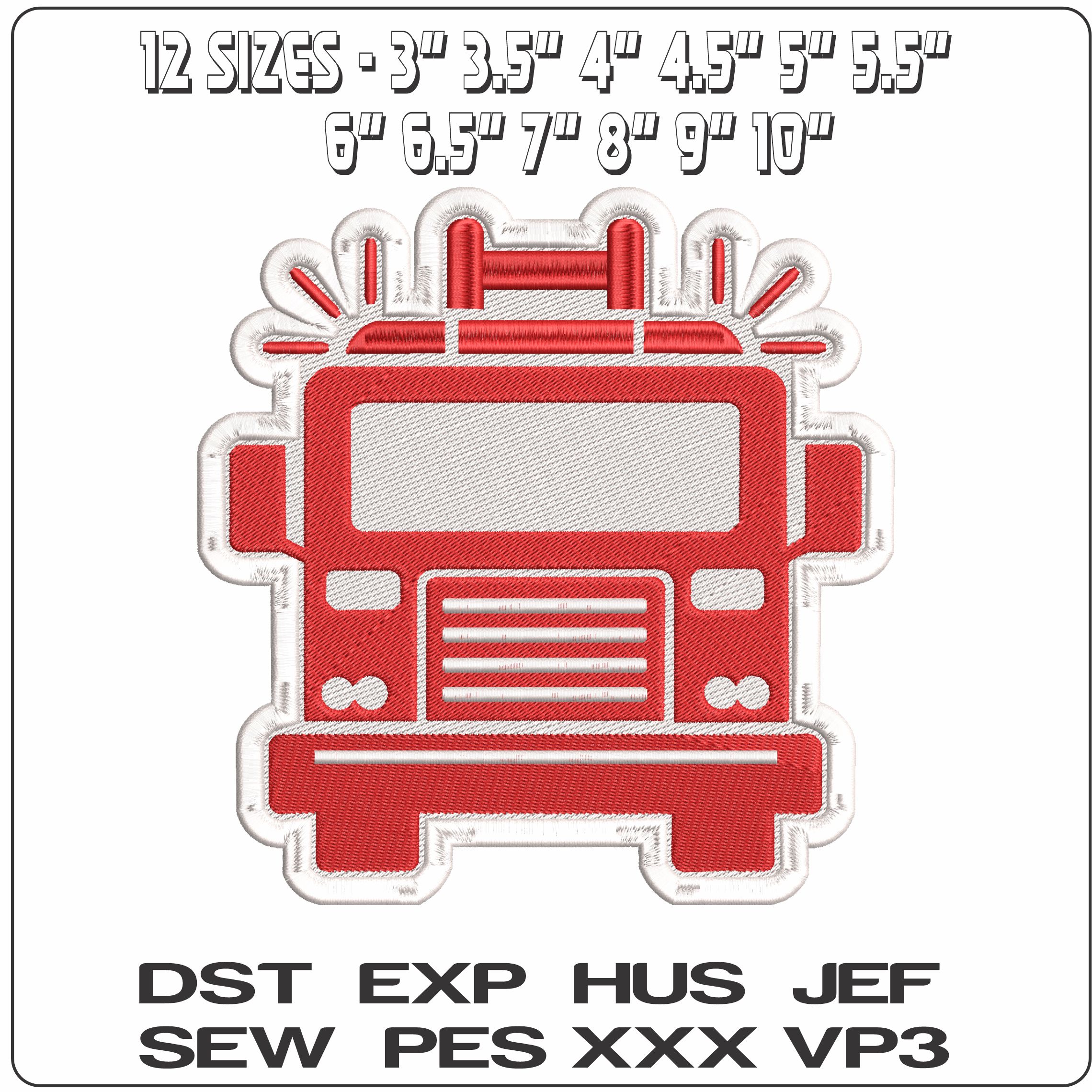 Fire Engine Front on - Elegant embroidery design file - instant download — view 2