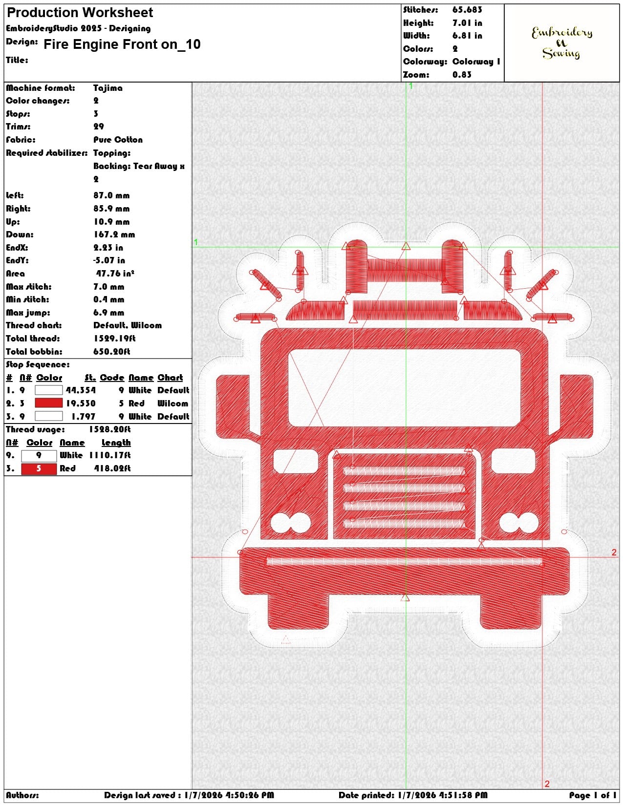 Fire Engine Front on - Elegant embroidery design file - instant download — view 3