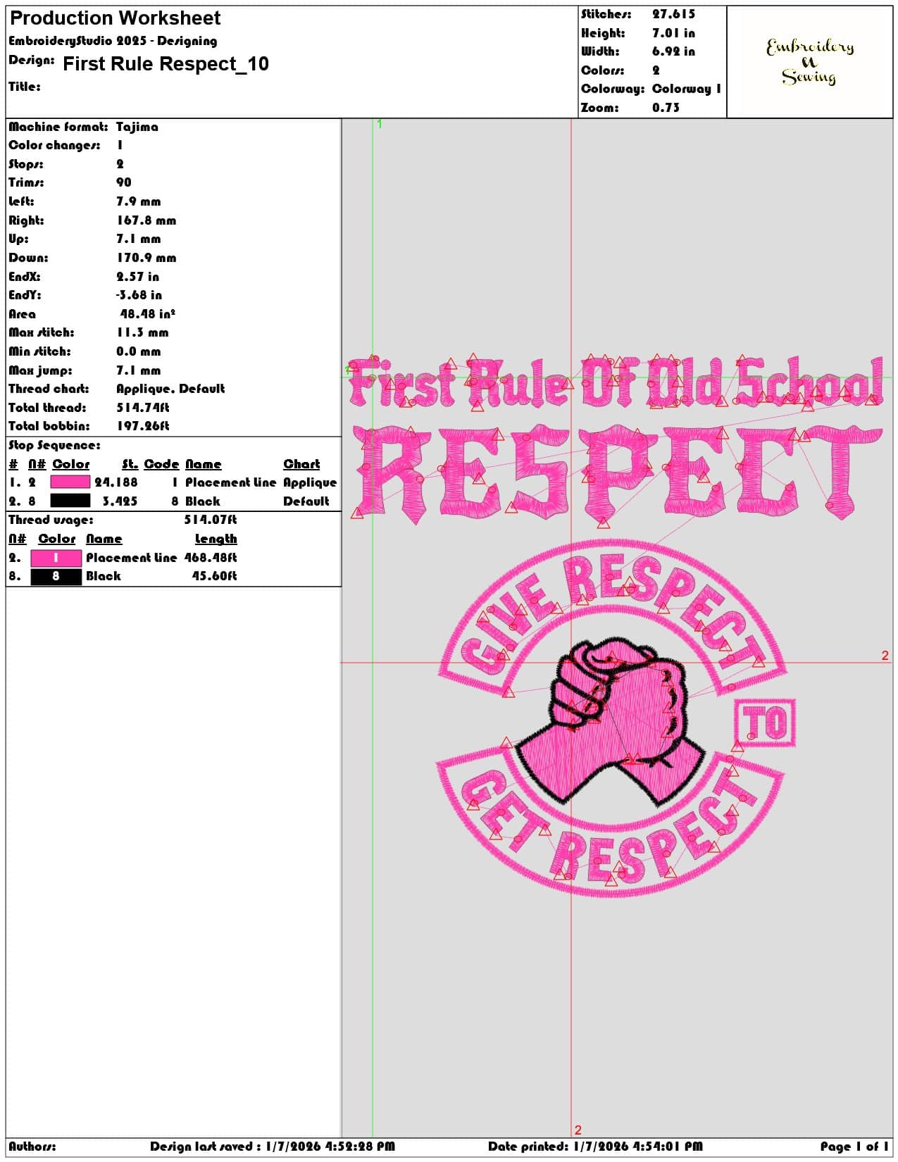First Rule Respect - Elegant embroidery design file - instant download — view 3