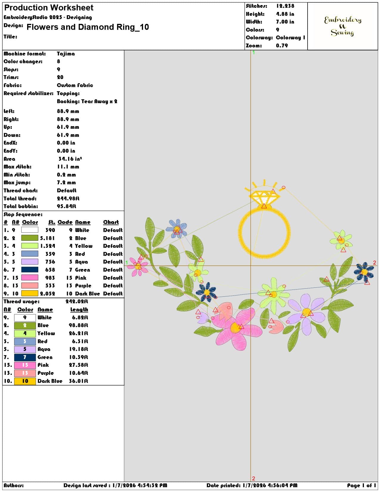 Flowers and Diamond Ring - Elegant embroidery design file - instant download — view 3