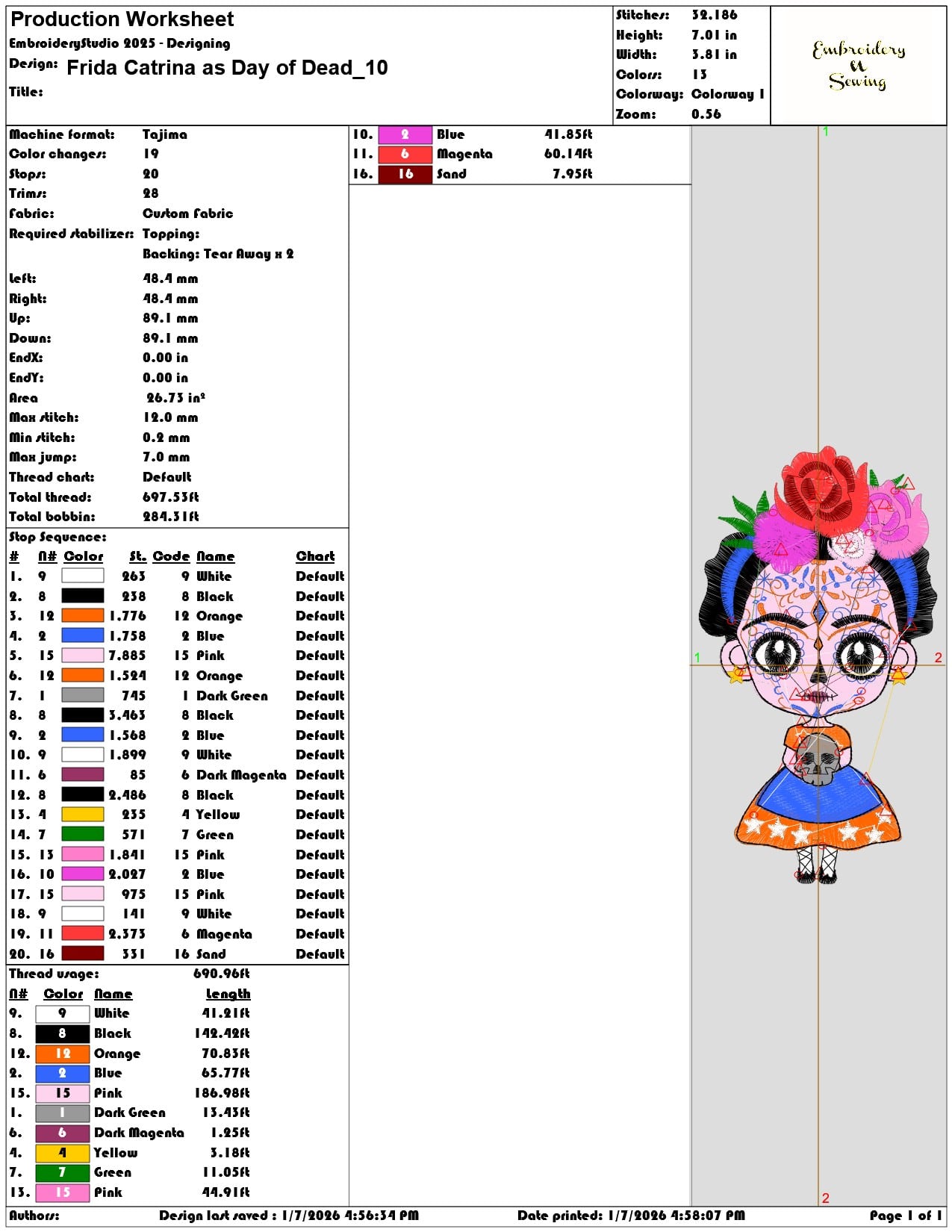 Frida Catrina as Day of Dead - Elegant embroidery design file - instant download — view 3
