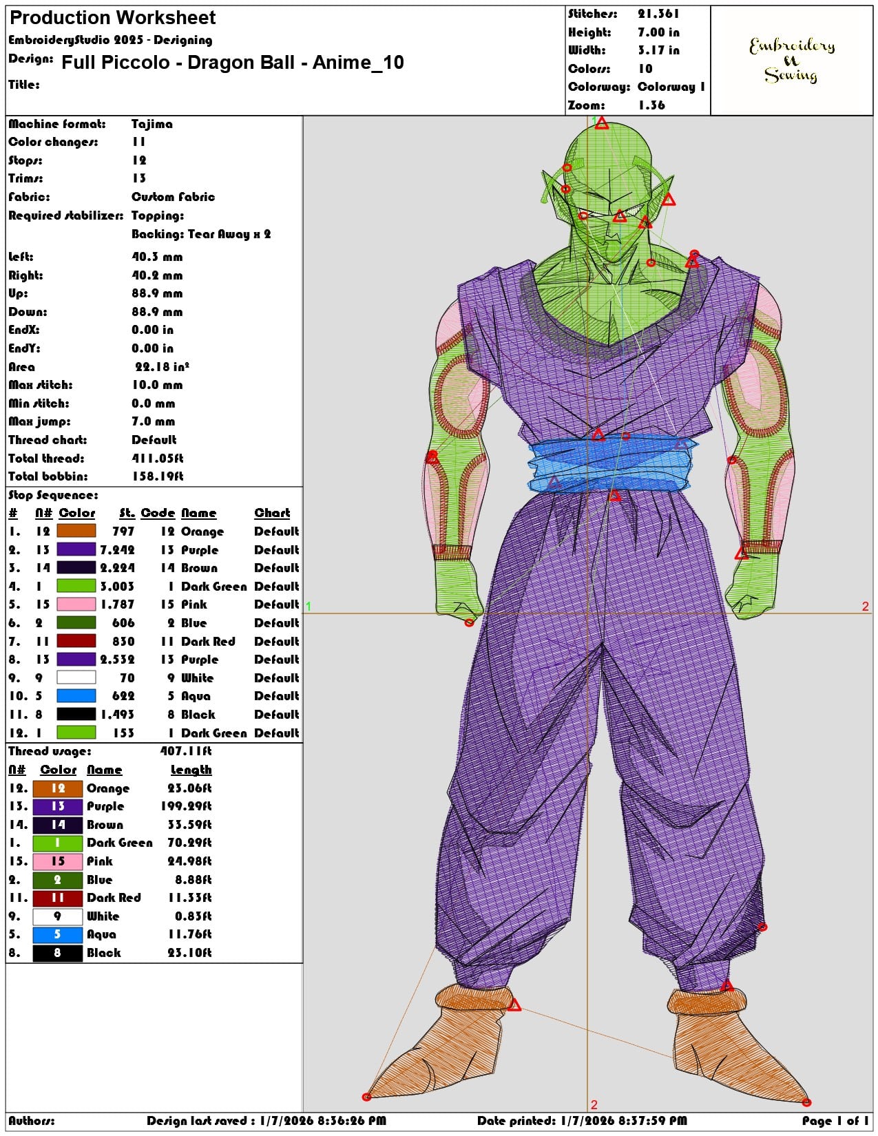 Full Piccolo Dragon Ball Anime - Elegant embroidery design file - instant download — view 3
