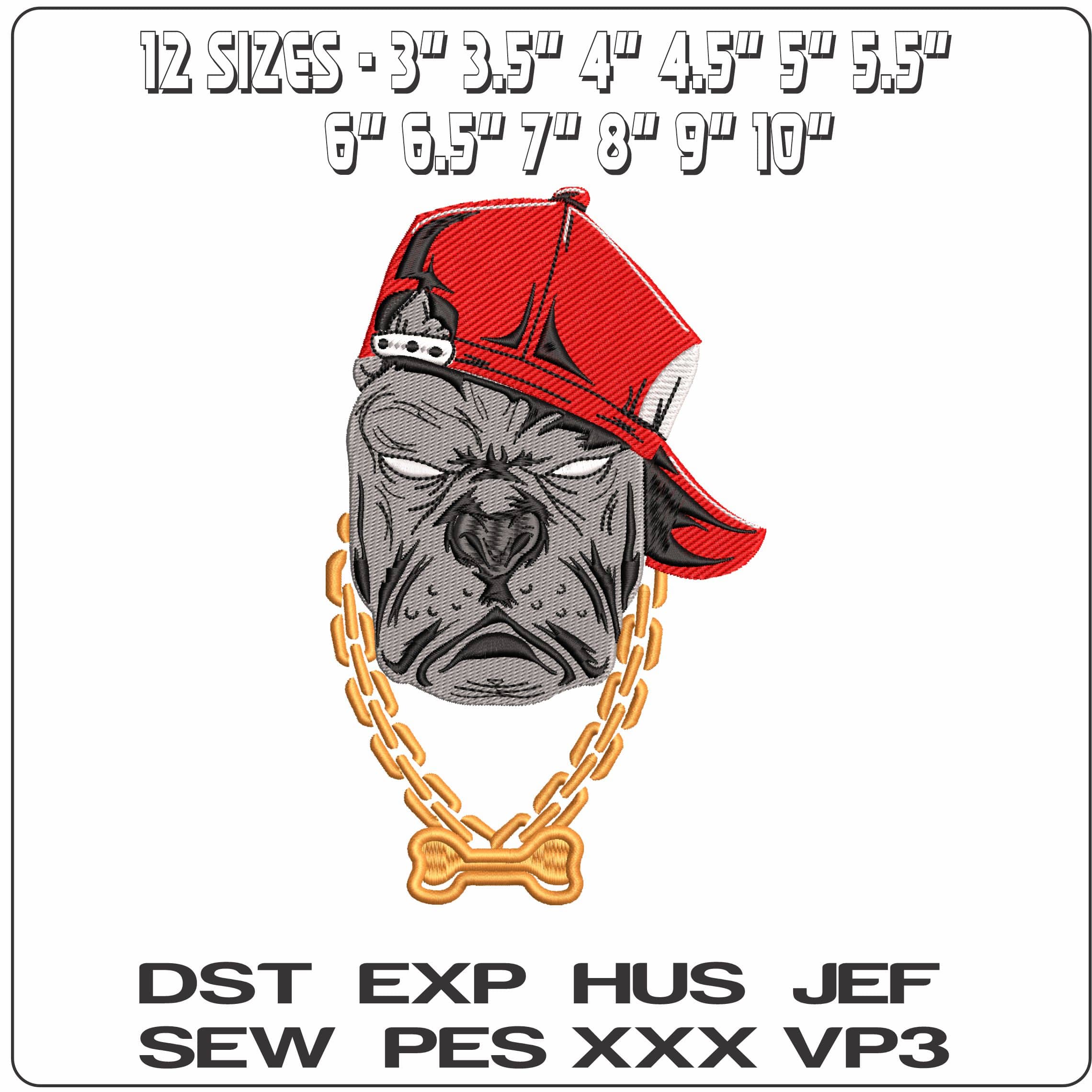 Gangster Pitbull Head - Elegant embroidery design file - instant download — view 2