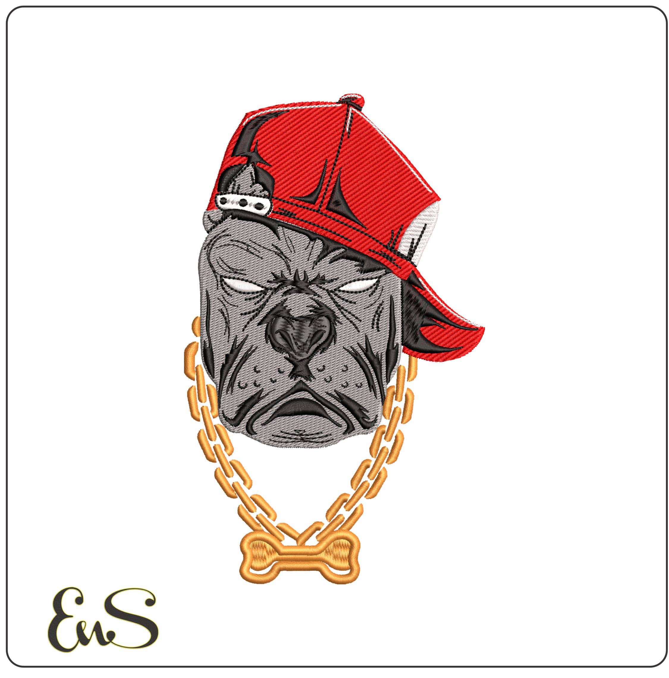 Gangster Pitbull Head - Elegant embroidery design file - instant download