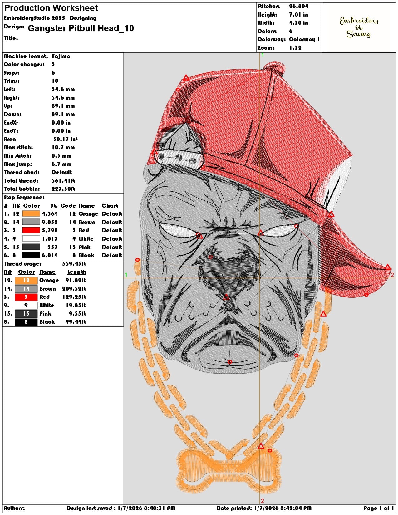 Gangster Pitbull Head - Elegant embroidery design file - instant download — view 3