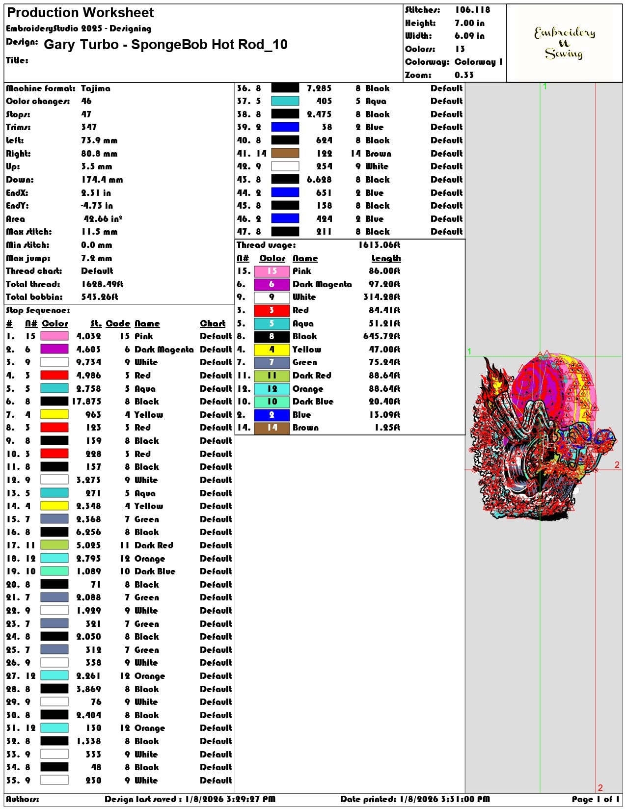 Gary Turbo SpongeBob Hot Rod - Elegant embroidery design file - instant download — view 3