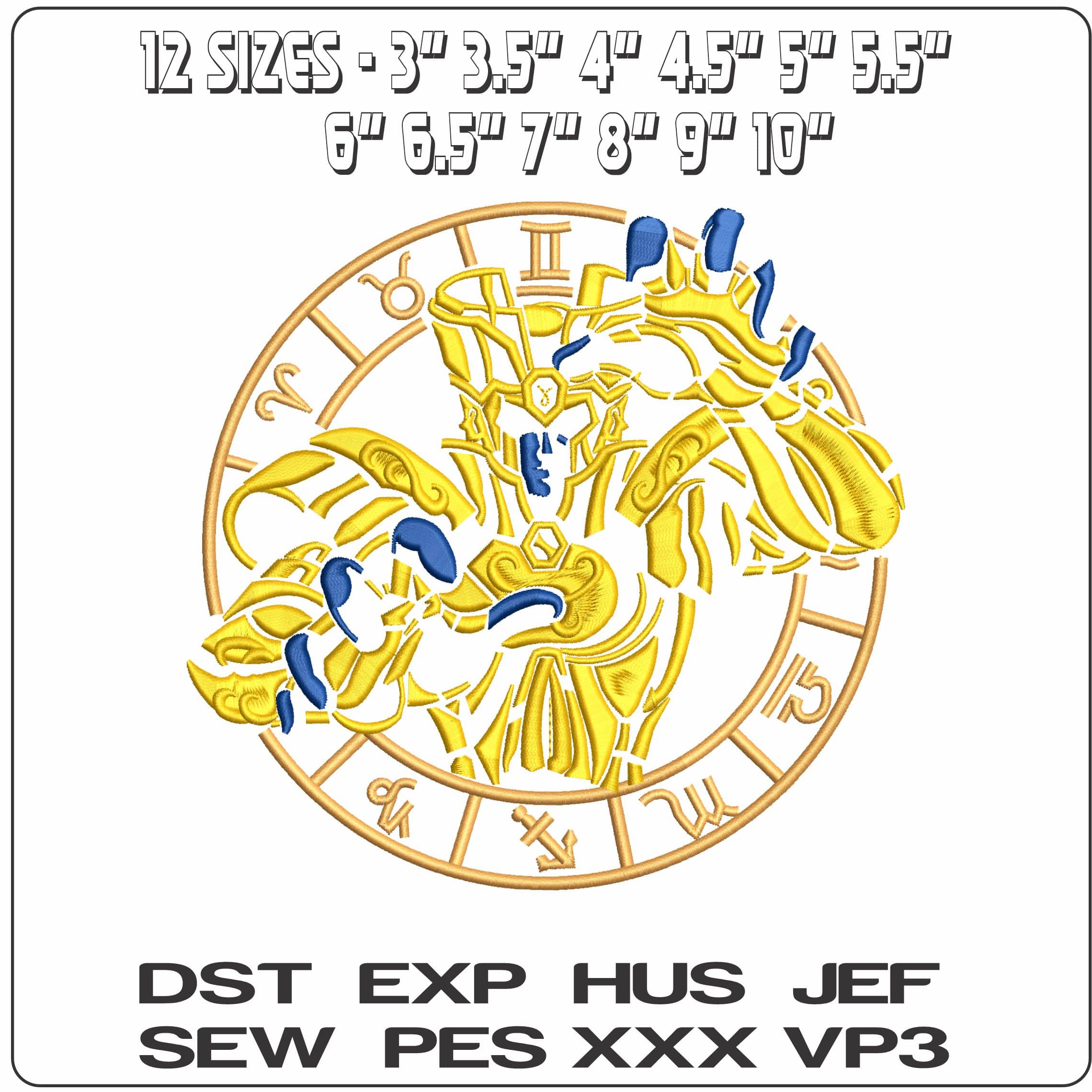 Gemini Gold Cloth Saint Seiya Anime - Elegant embroidery design file - instant download — view 2