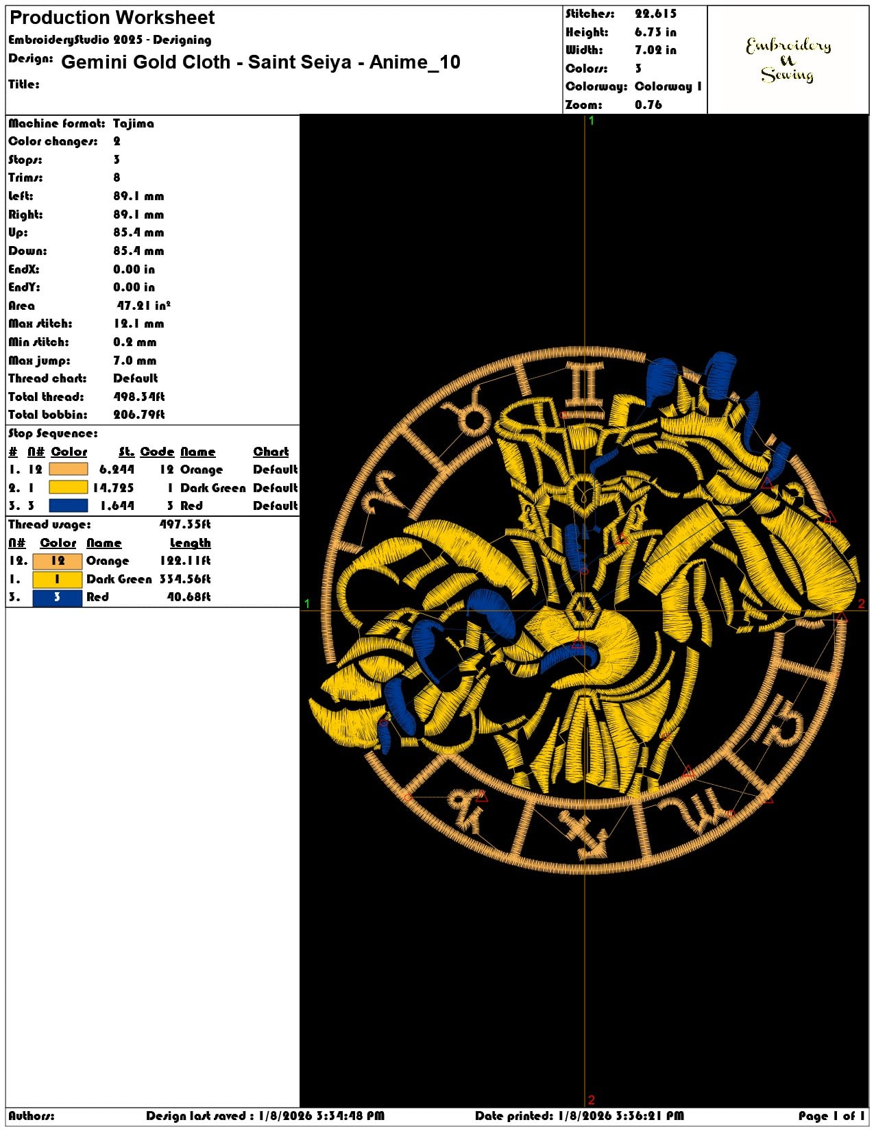 Gemini Gold Cloth Saint Seiya Anime - Elegant embroidery design file - instant download — view 3