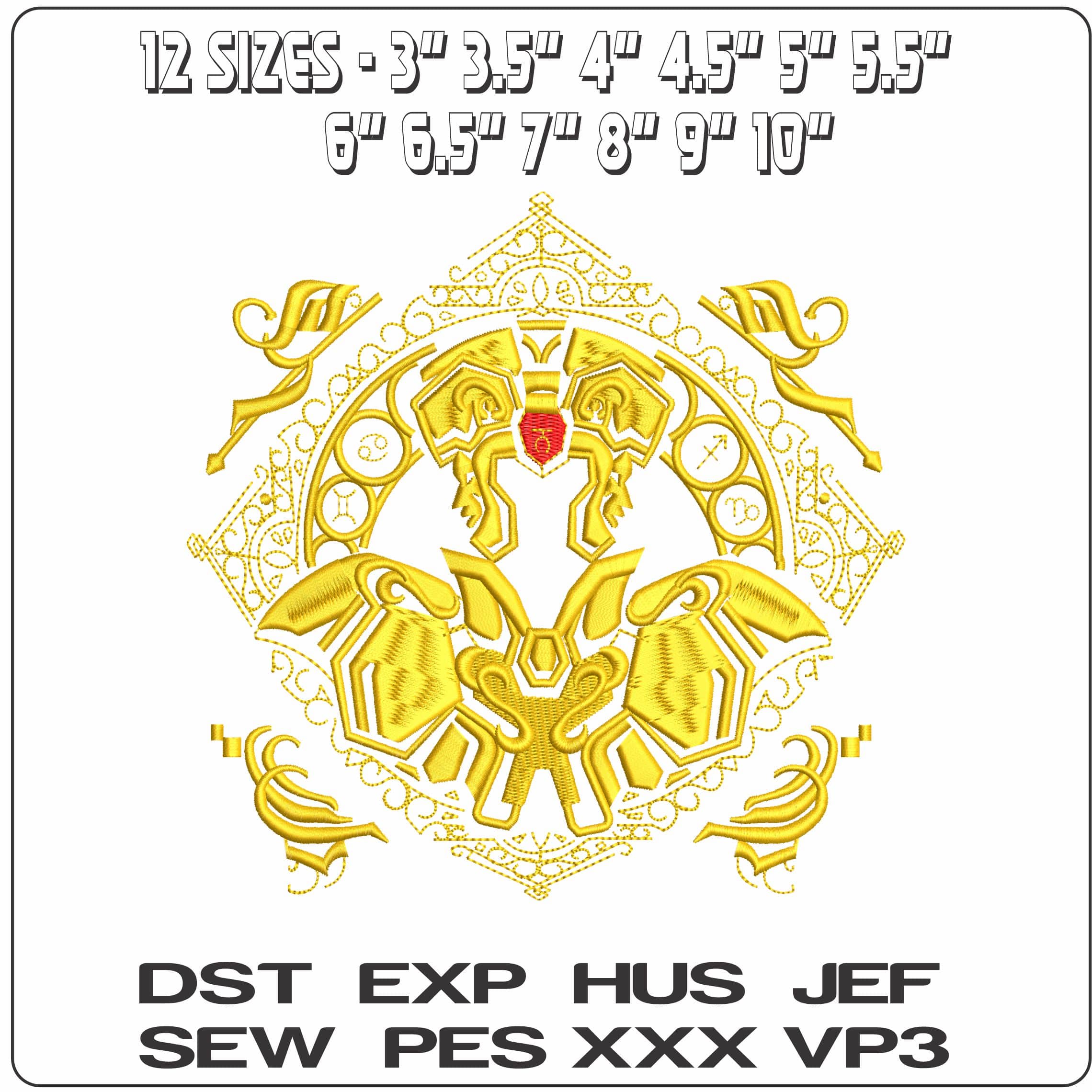 Gemini Saint Gold Armour Saint Seiya Anime - Elegant embroidery design file - instant download — view 2