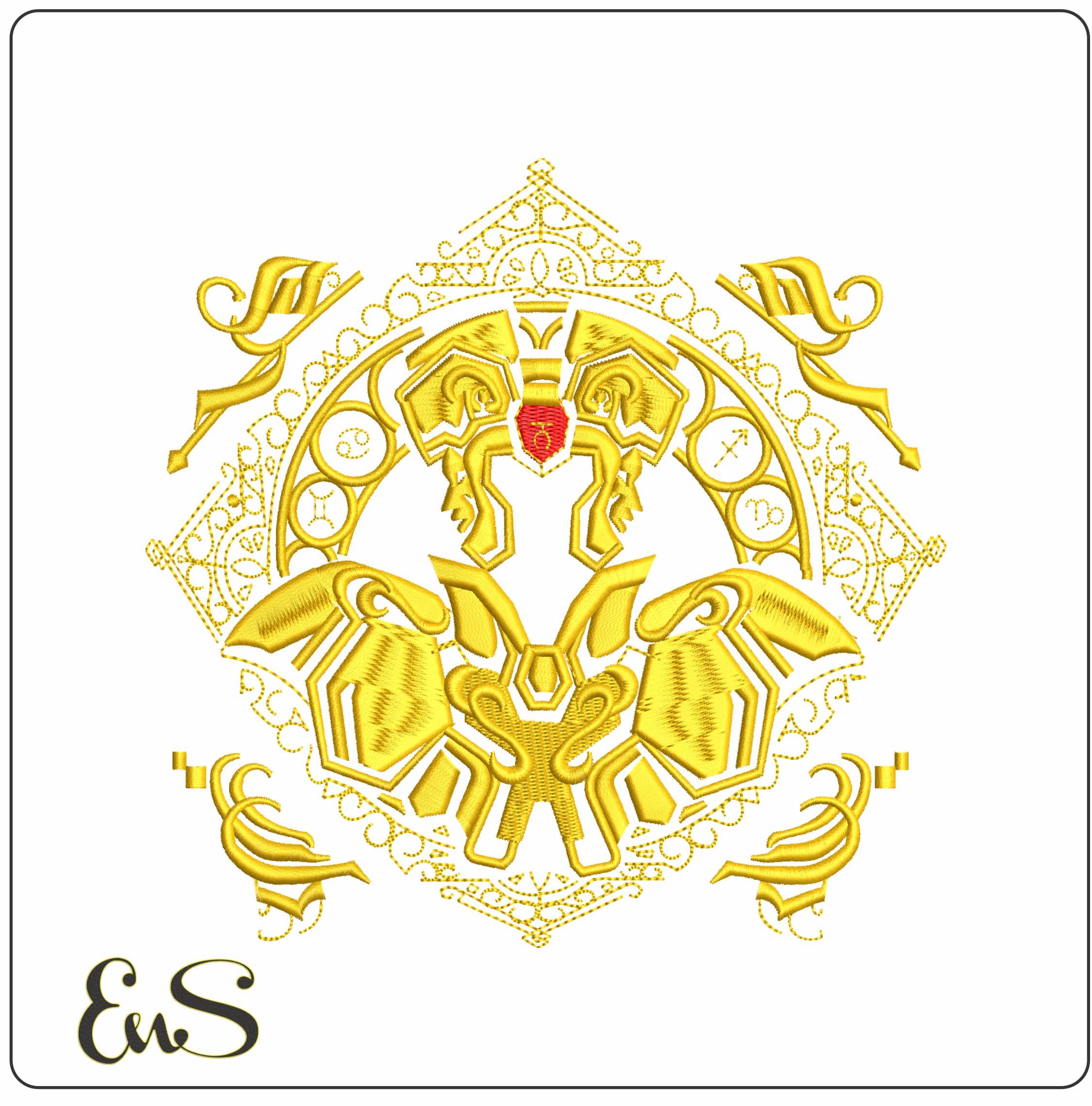 Gemini Saint Gold Armour Saint Seiya Anime - Elegant embroidery design file - instant download