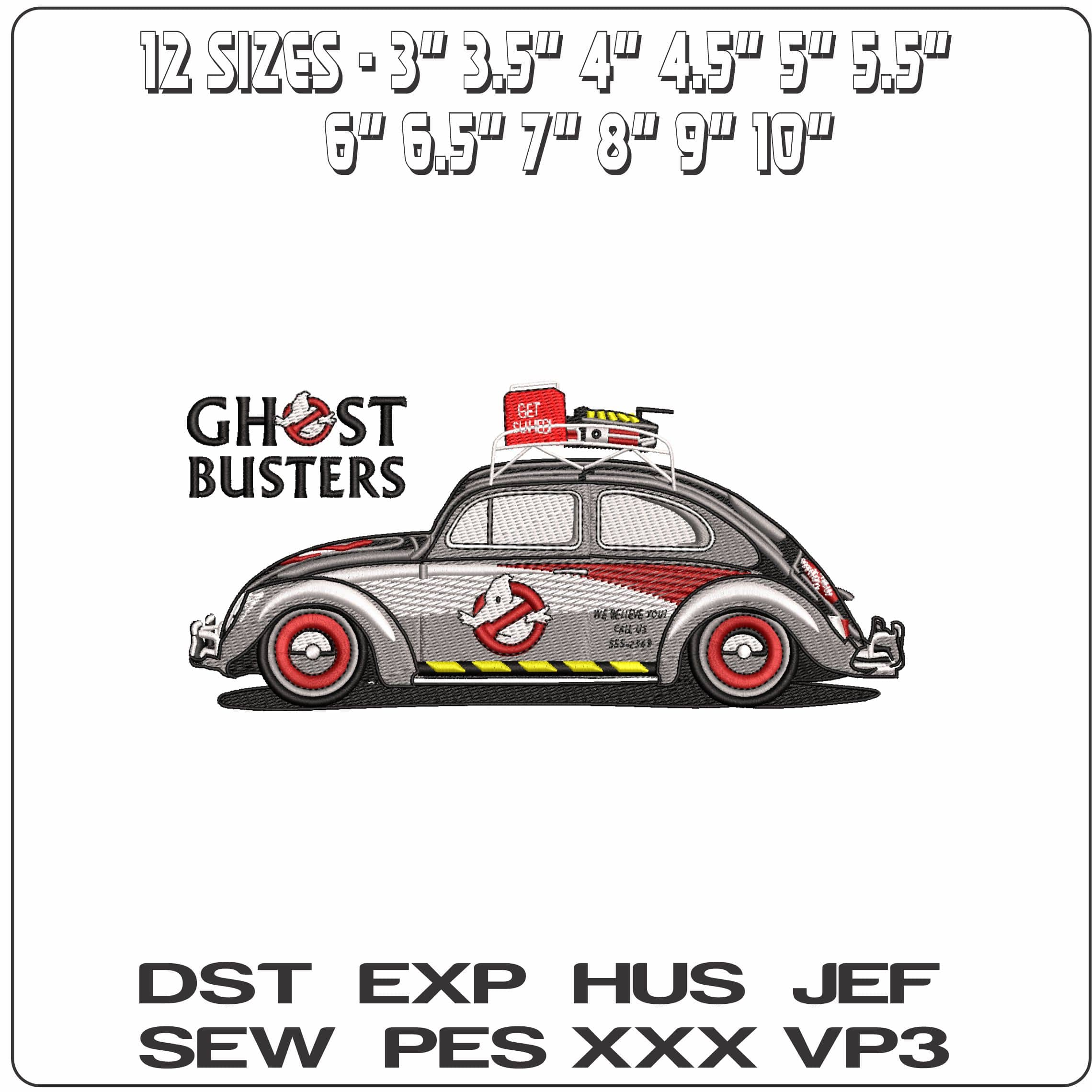 Ghost Busters Beatle car - Elegant embroidery design file - instant download — view 2