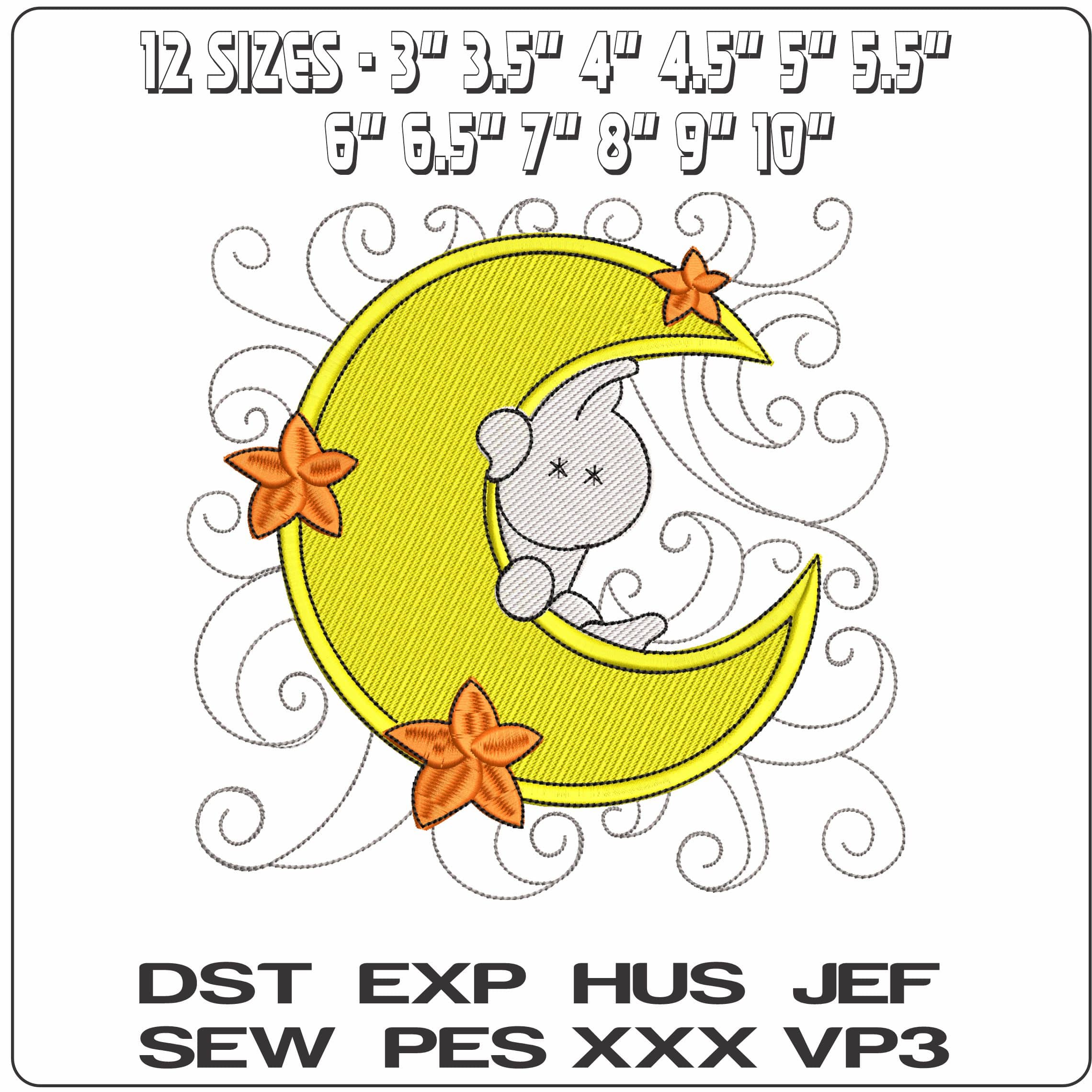 Ghost in the Moon - Elegant embroidery design file - instant download — view 2