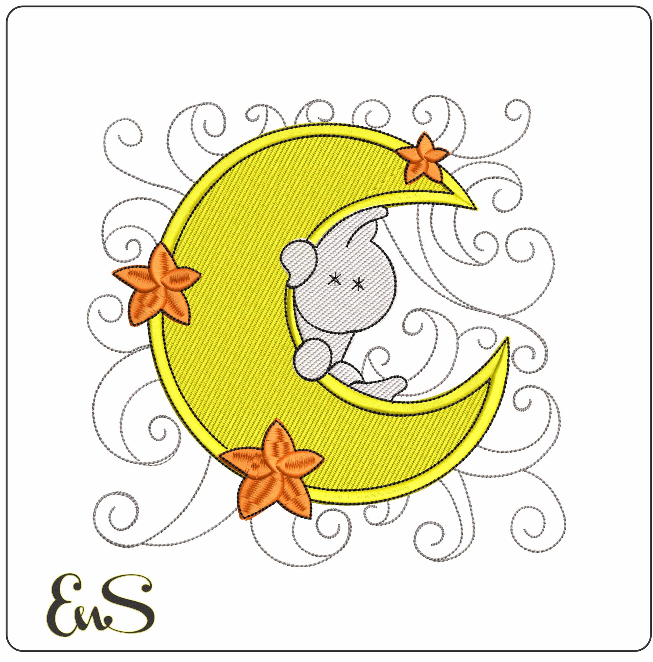 Ghost in the Moon - Elegant embroidery design file - instant download