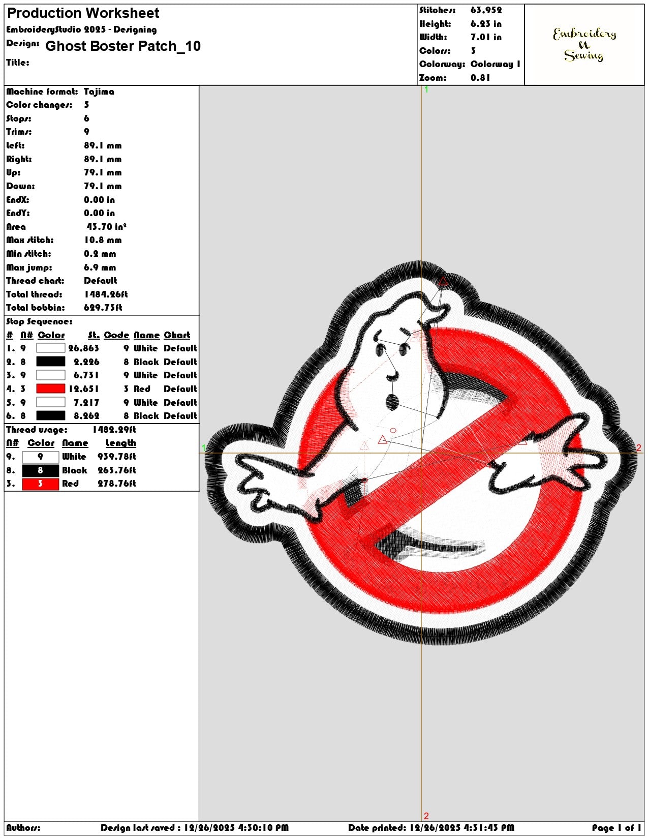 Ghost Boster Patch - Elegant embroidery design file - instant download — view 3
